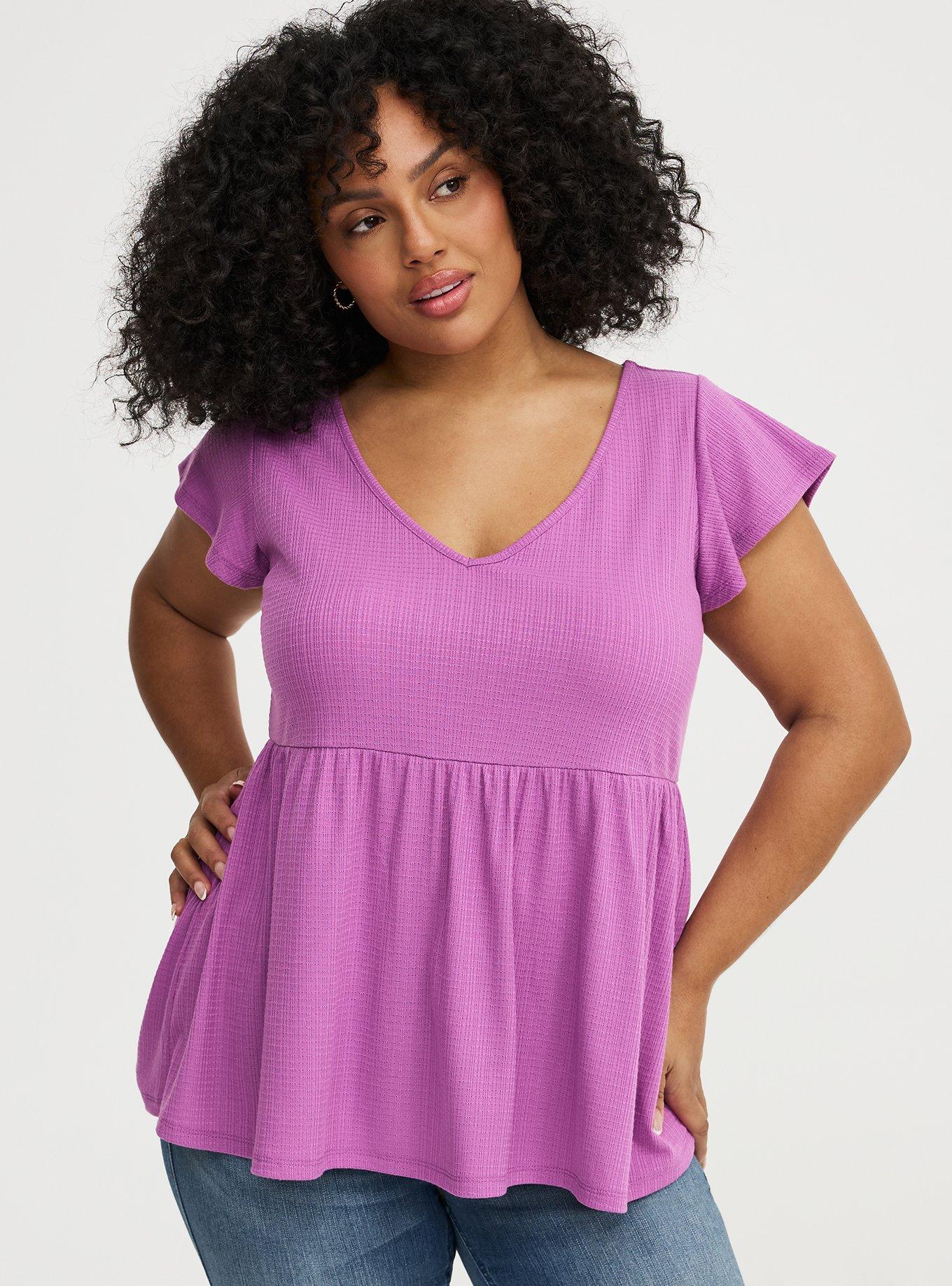 Textured Jersey Flutter Sleeve Babydoll Top, LIATRIS, alternate