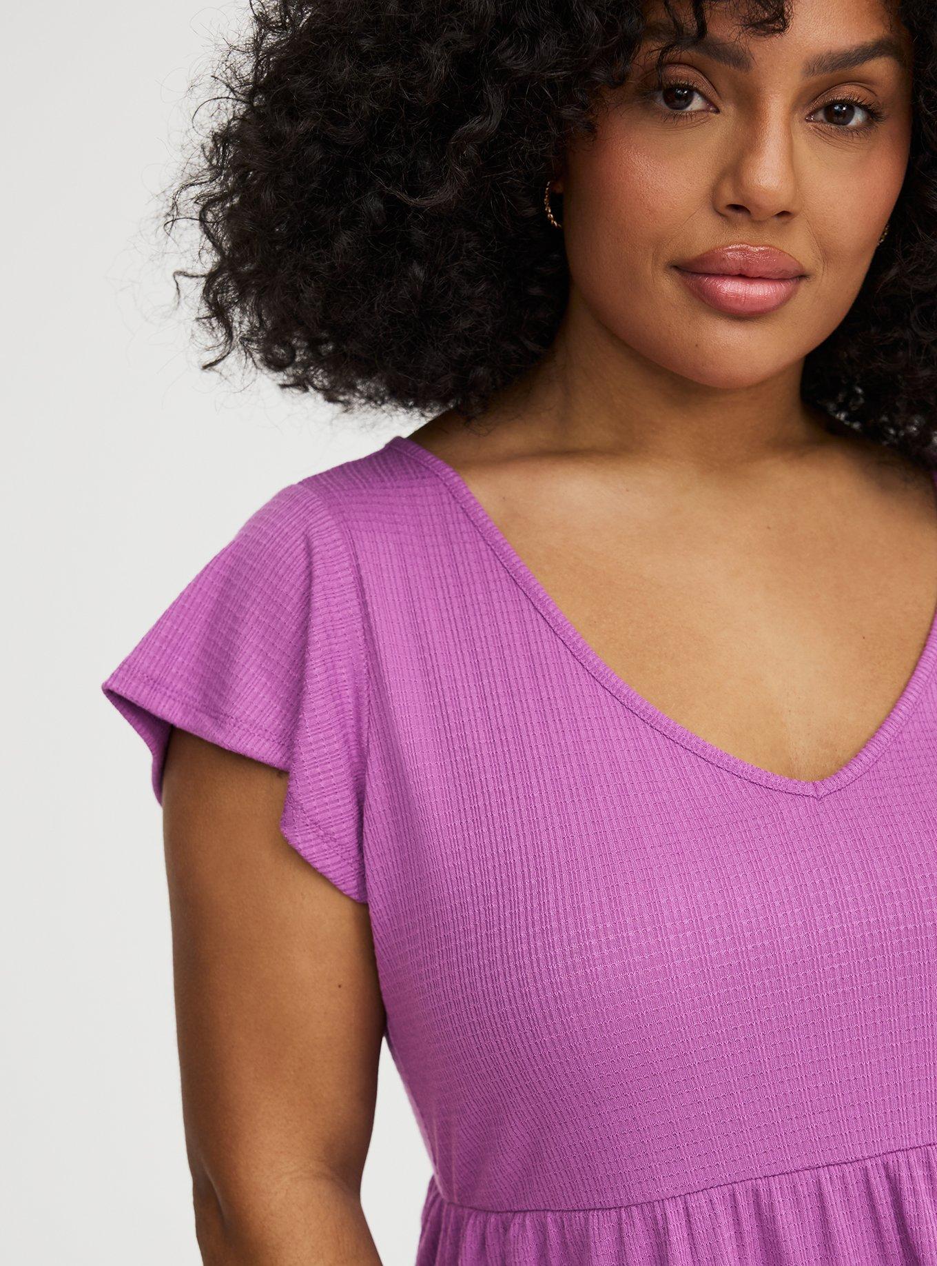 Textured Jersey Flutter Sleeve Babydoll Top, LIATRIS, alternate