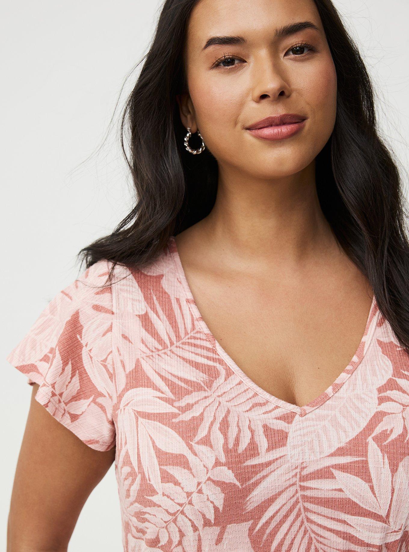 Textured Jersey Flutter Sleeve Babydoll Top, TENAYA TROPICAL PINK, alternate