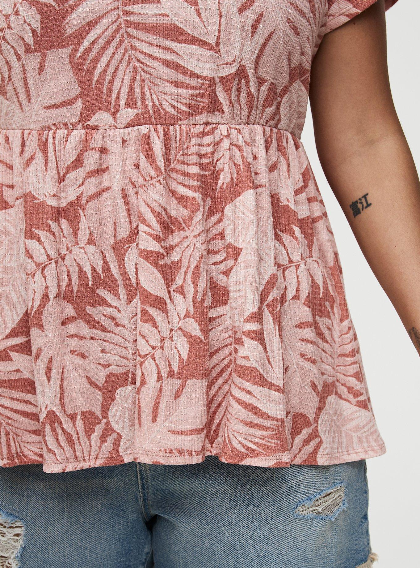 Textured Jersey Flutter Sleeve Babydoll Top, TENAYA TROPICAL PINK, alternate