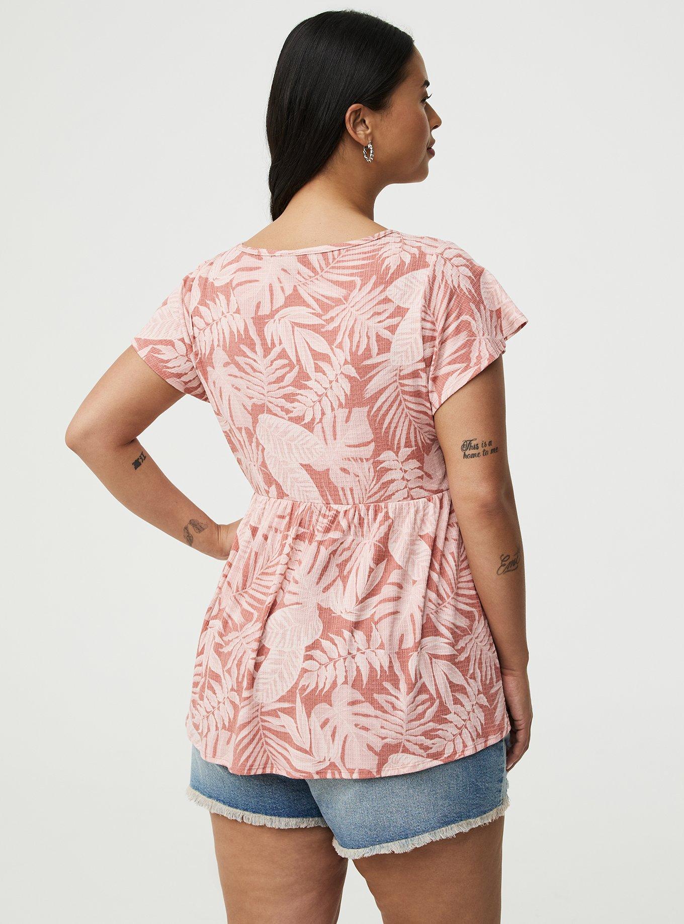 Textured Jersey Flutter Sleeve Babydoll Top, TENAYA TROPICAL PINK, alternate