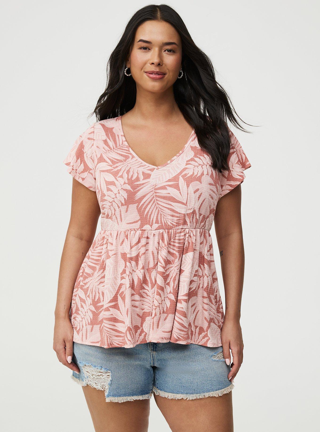 Textured Jersey Flutter Sleeve Babydoll Top, TENAYA TROPICAL PINK, alternate