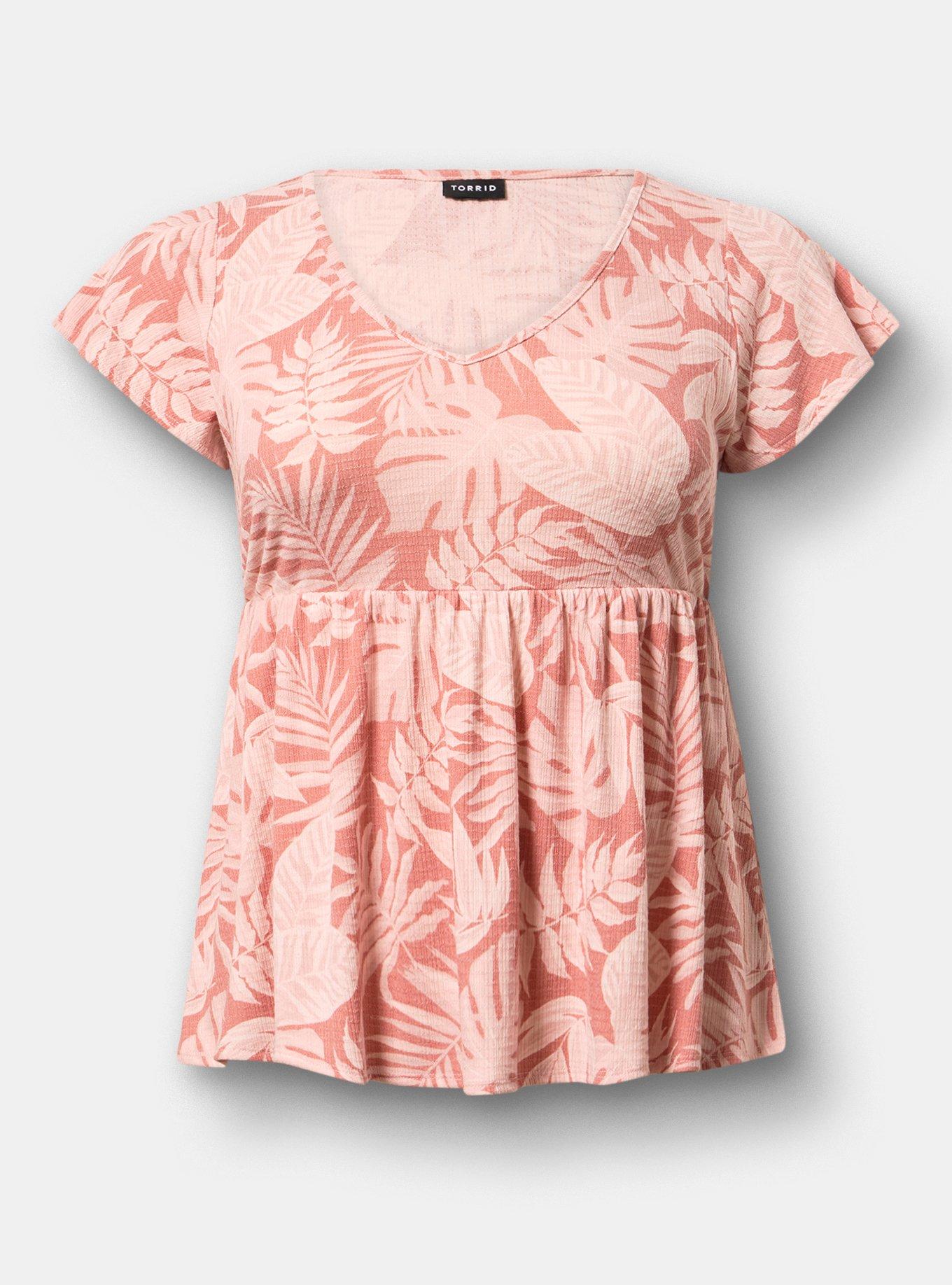 Textured Jersey Flutter Sleeve Babydoll Top, TENAYA TROPICAL PINK, hi-res