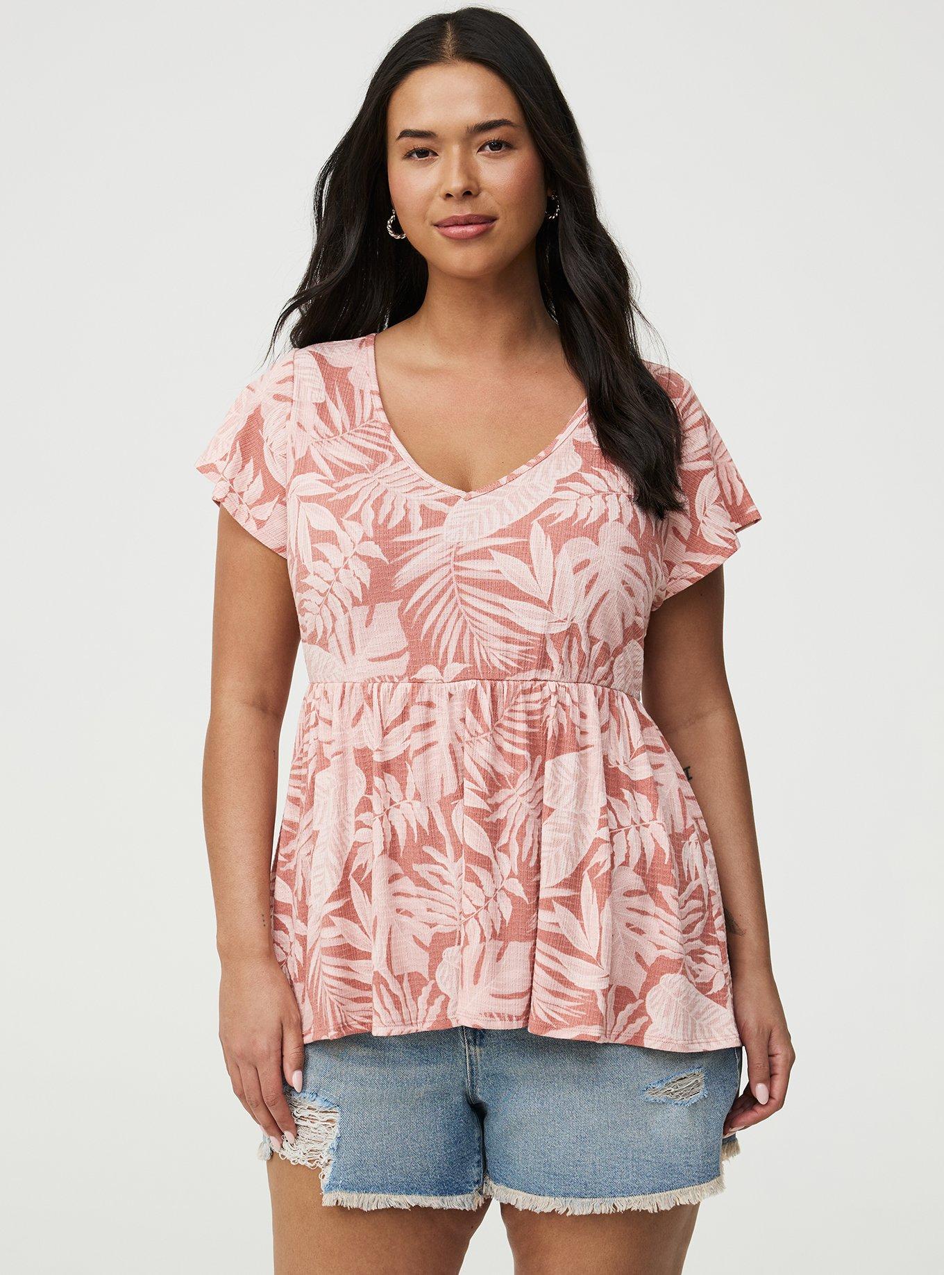 Textured Jersey Flutter Sleeve Babydoll Top, TENAYA TROPICAL PINK, hi-res