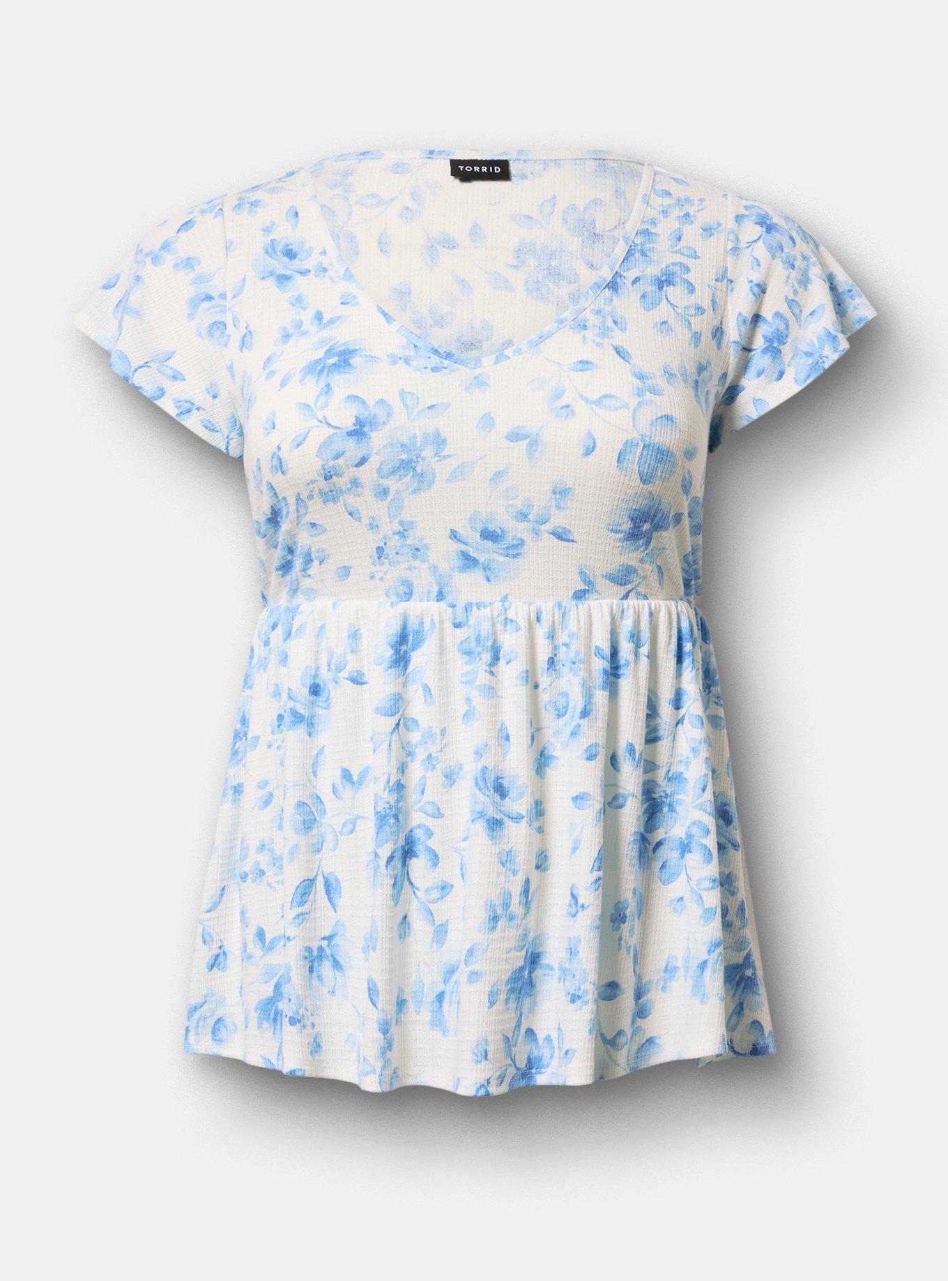 Textured Jersey Flutter Sleeve Babydoll, FLORENCE FLORAL BLANC DE BLANC, hi-res