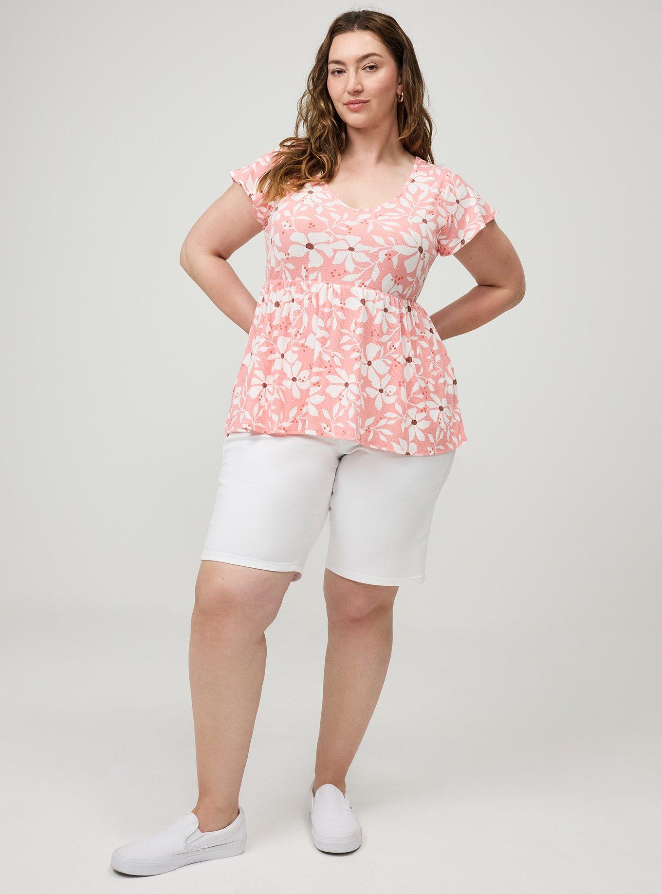 Textured Jersey Flutter Sleeve Babydoll Top, YARA FLORAL PEACH, alternate