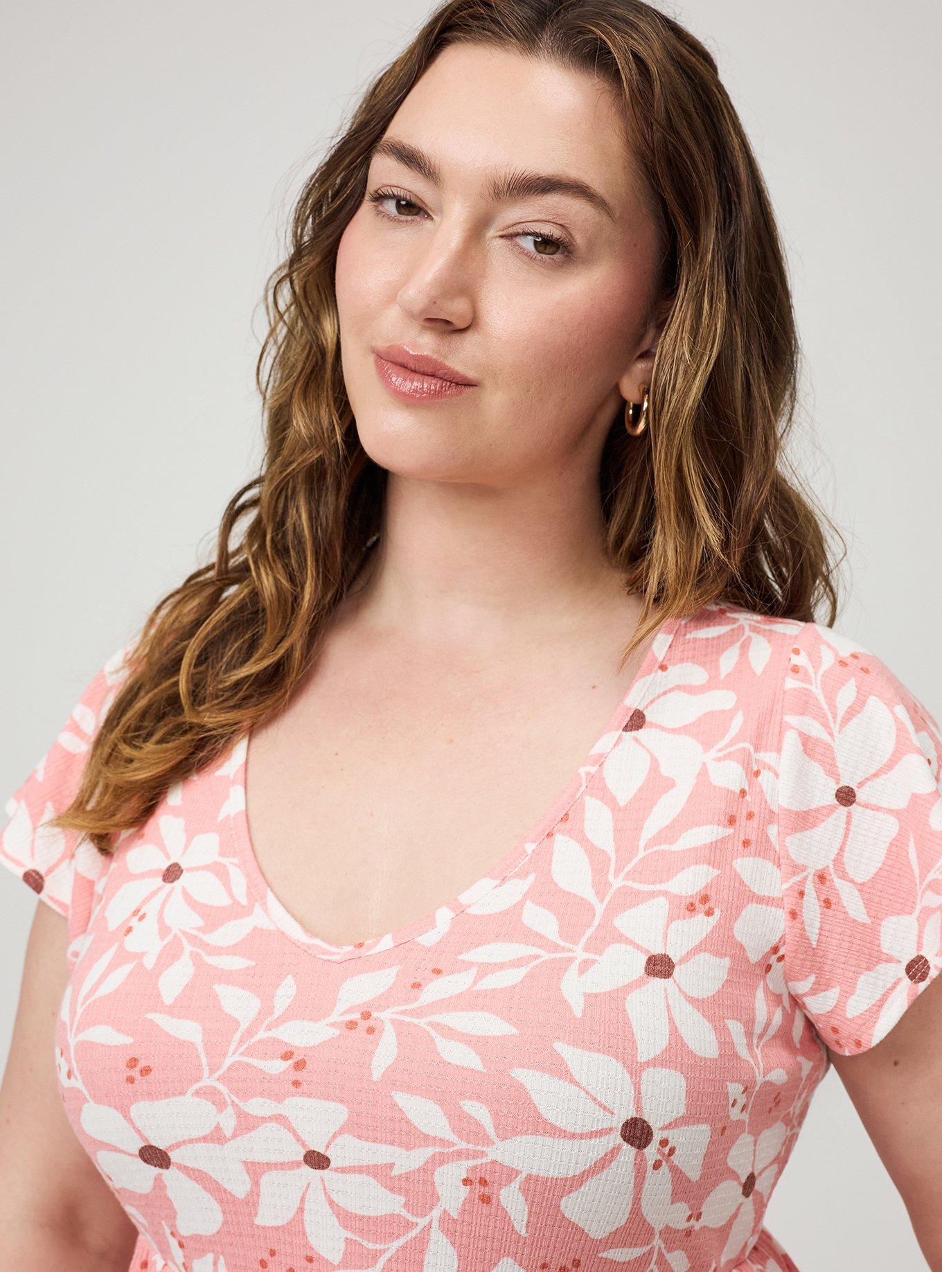Textured Jersey Flutter Sleeve Babydoll Top, YARA FLORAL PEACH, alternate