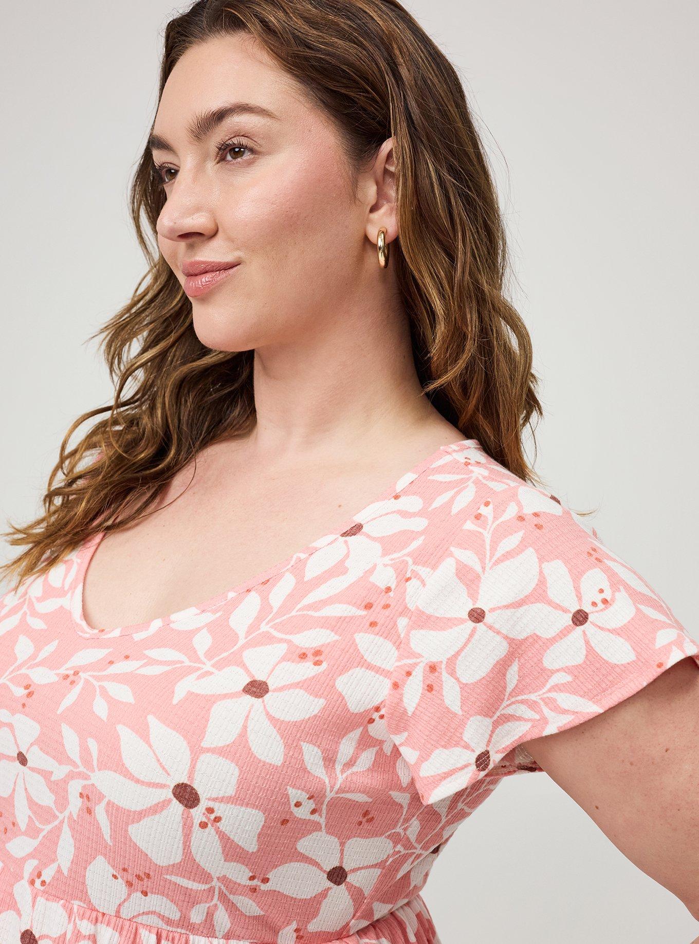 Textured Jersey Flutter Sleeve Babydoll Top, YARA FLORAL PEACH, alternate