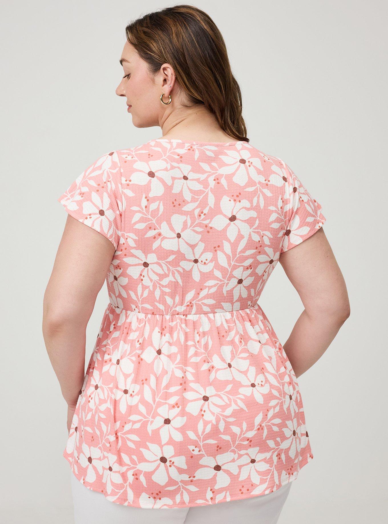 Textured Jersey Flutter Sleeve Babydoll Top, YARA FLORAL PEACH, alternate