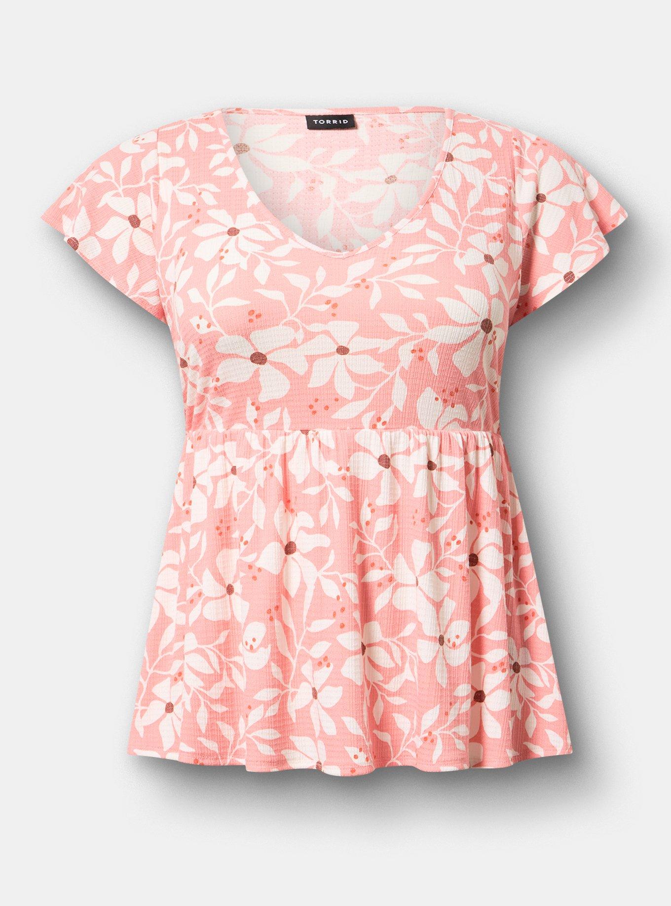 Textured Jersey Flutter Sleeve Babydoll Top, YARA FLORAL PEACH, hi-res