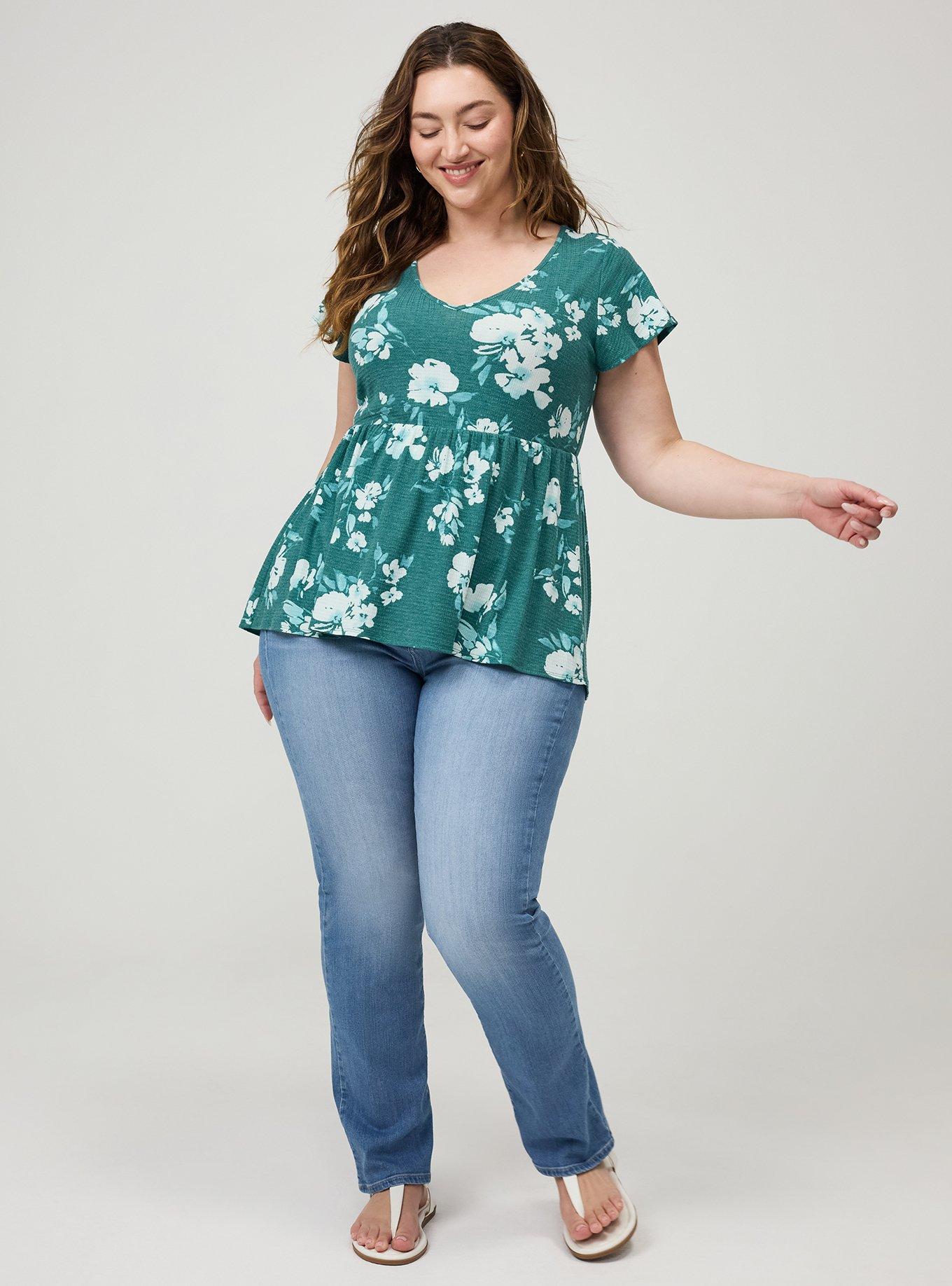 Textured Jersey Flutter Sleeve Babydoll Top, BECKS FLORAL GREEN, alternate