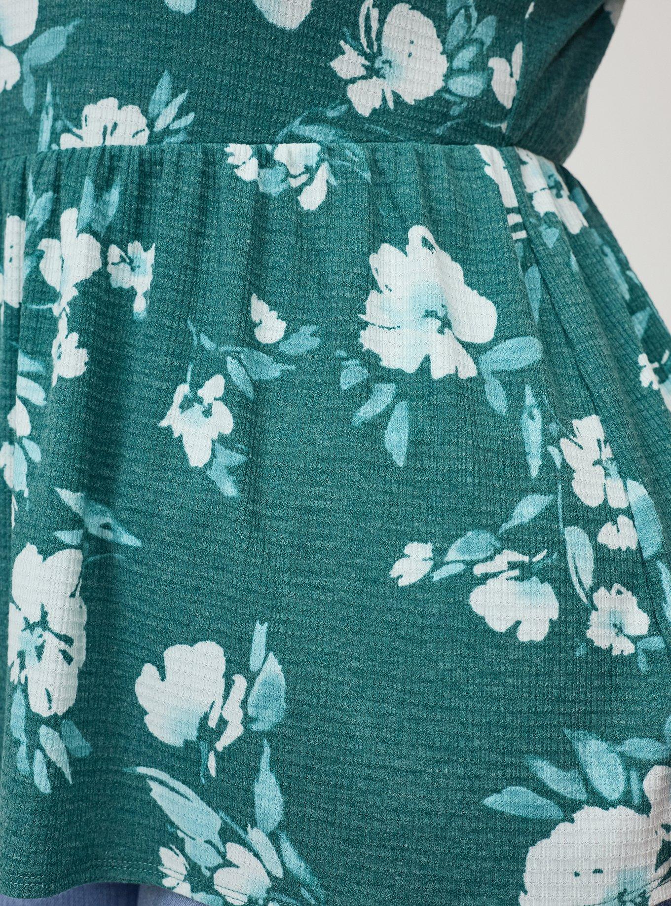 Textured Jersey Flutter Sleeve Babydoll Top, BECKS FLORAL GREEN, alternate