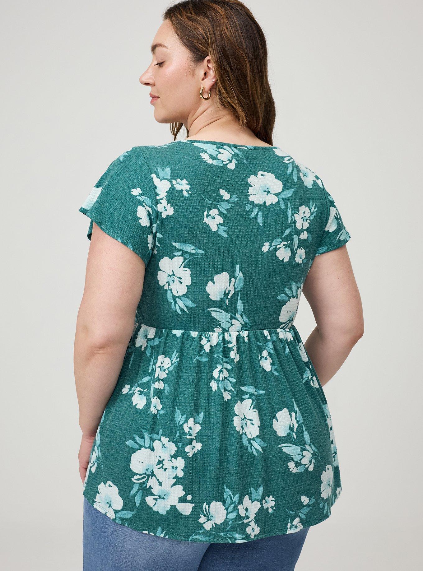 Textured Jersey Flutter Sleeve Babydoll Top, BECKS FLORAL GREEN, alternate