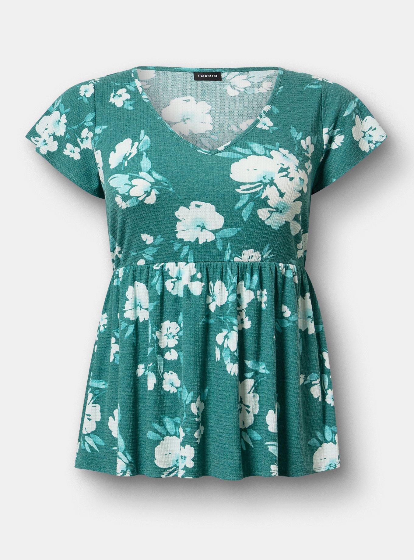 Textured Jersey Flutter Sleeve Babydoll Top, BECKS FLORAL GREEN, hi-res