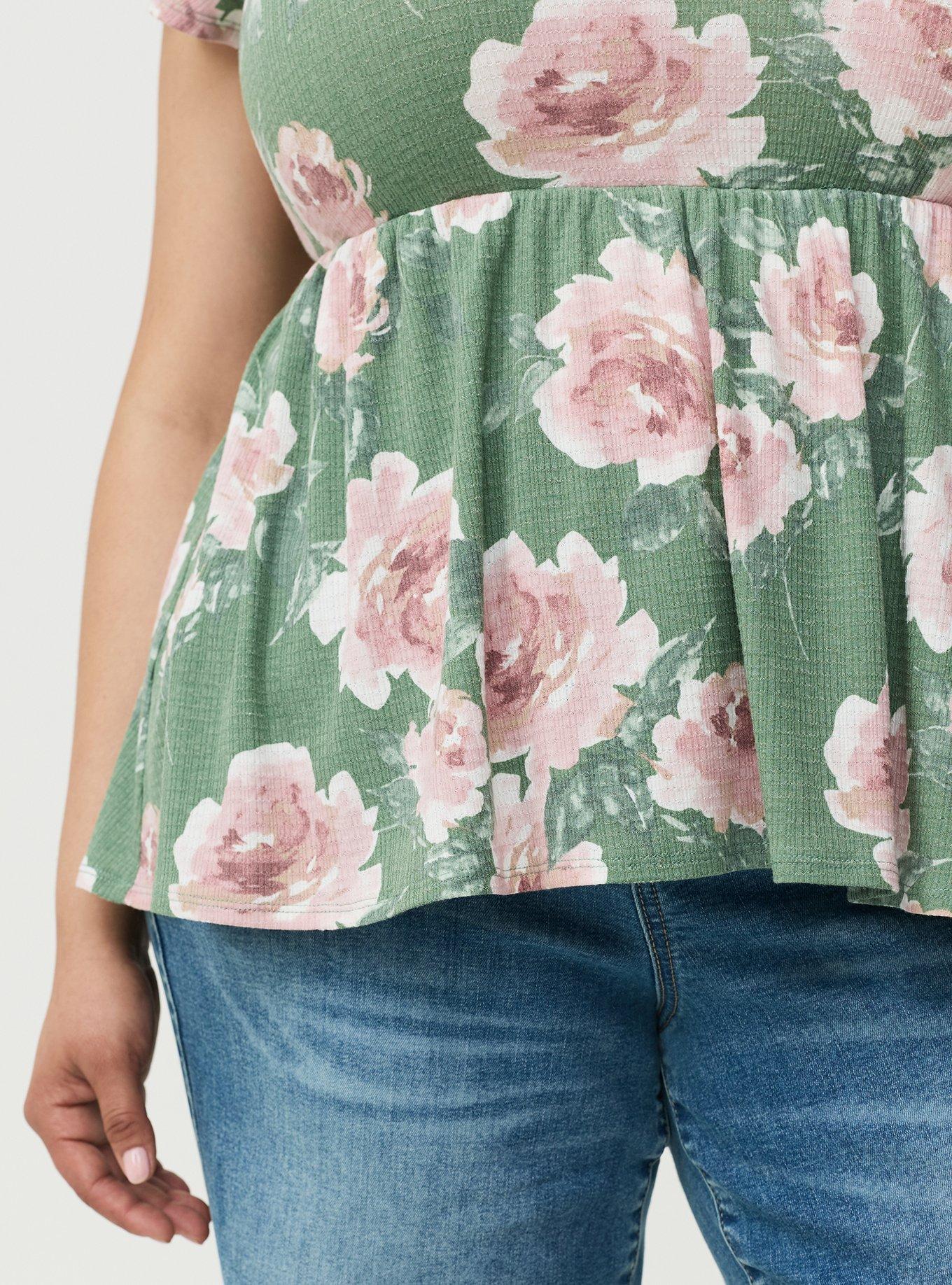 Textured Jersey Flutter Sleeve Babydoll, SAMANTHA FLORAL GREEN, alternate