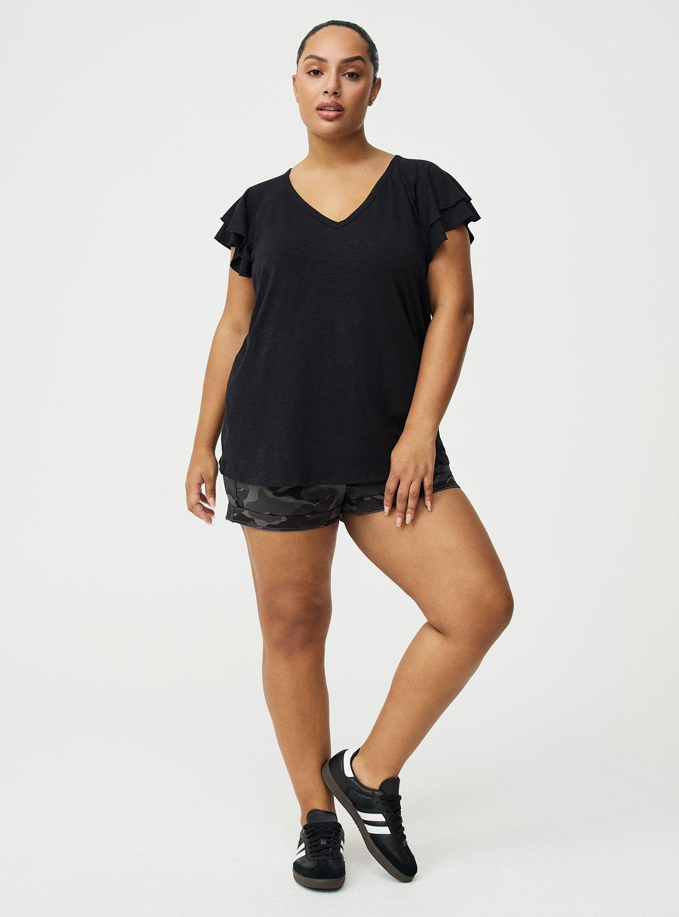 Vintage Slub V-Neck Flutter Sleeve Raglan Tee, DEEP BLACK, alternate