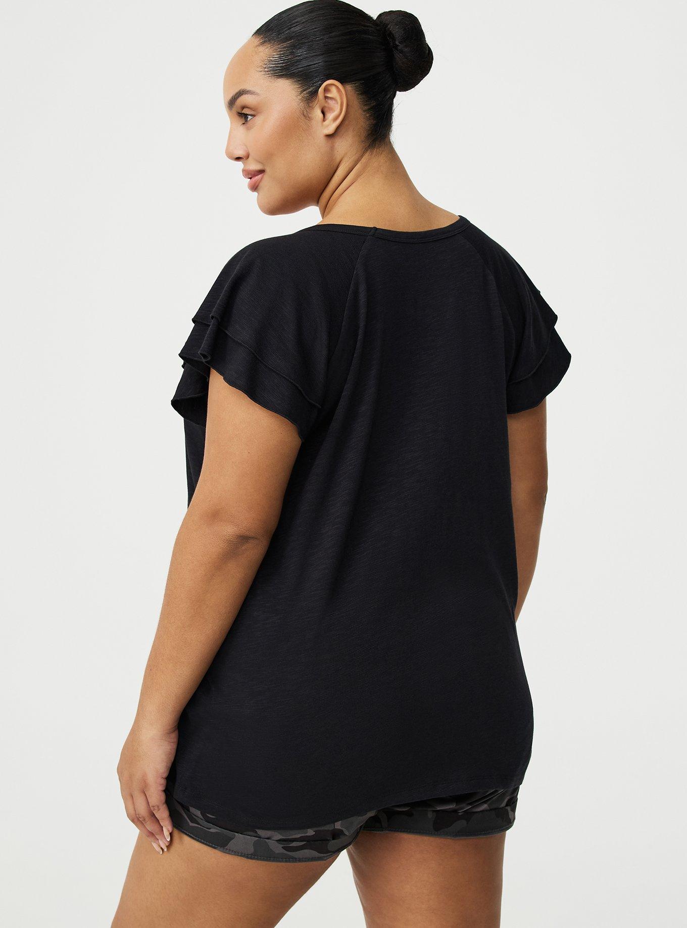 Vintage Slub V-Neck Flutter Sleeve Raglan Tee, DEEP BLACK, alternate