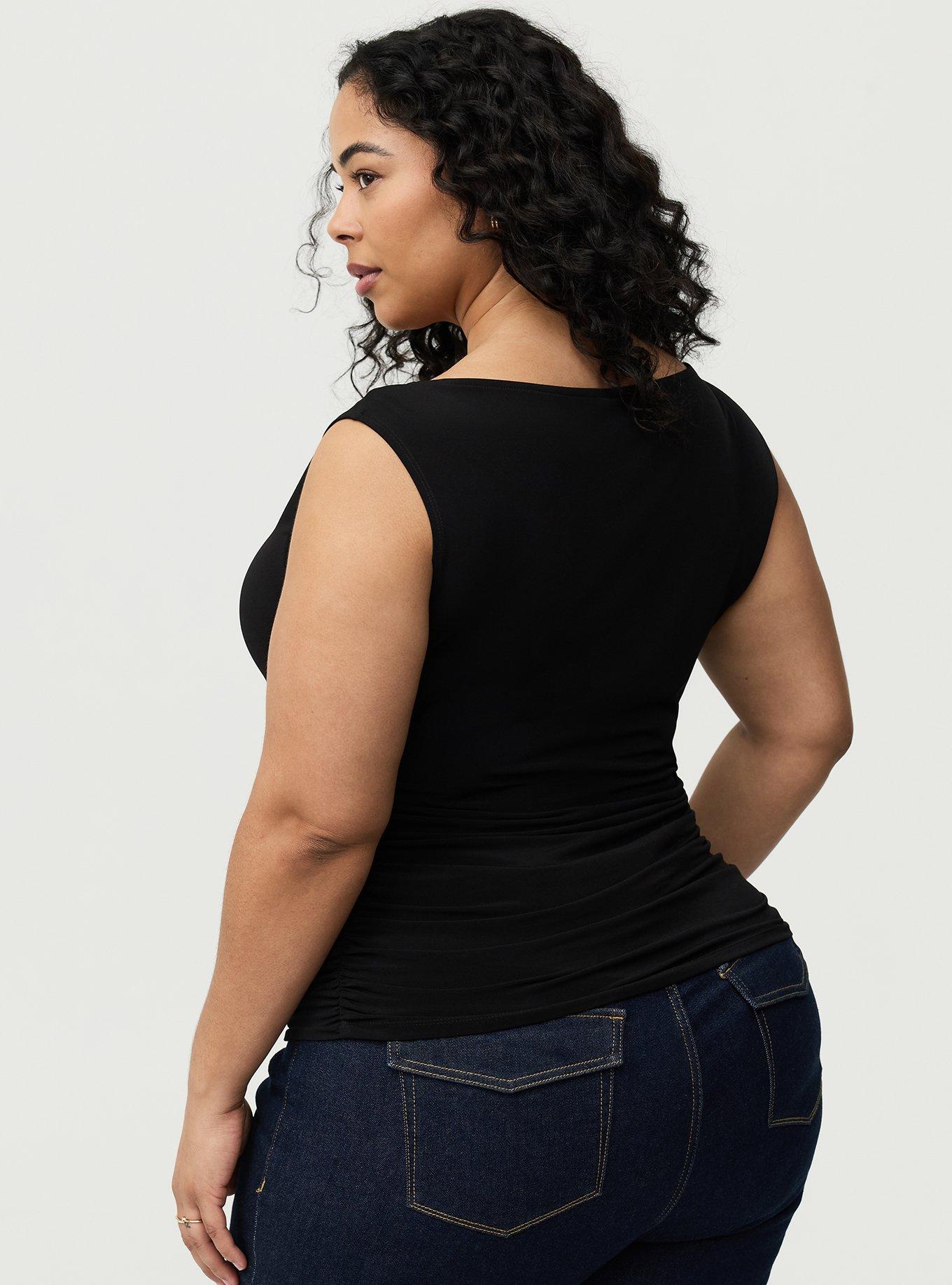 High Neck Draped Top, DEEP BLACK, alternate