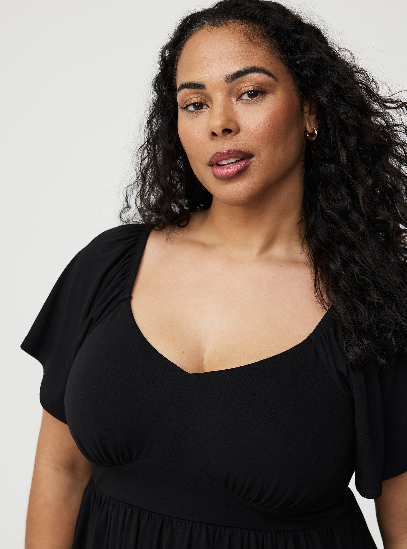 Super Soft Jersey Flutter Sleeve Babydoll Top, DEEP BLACK, alternate