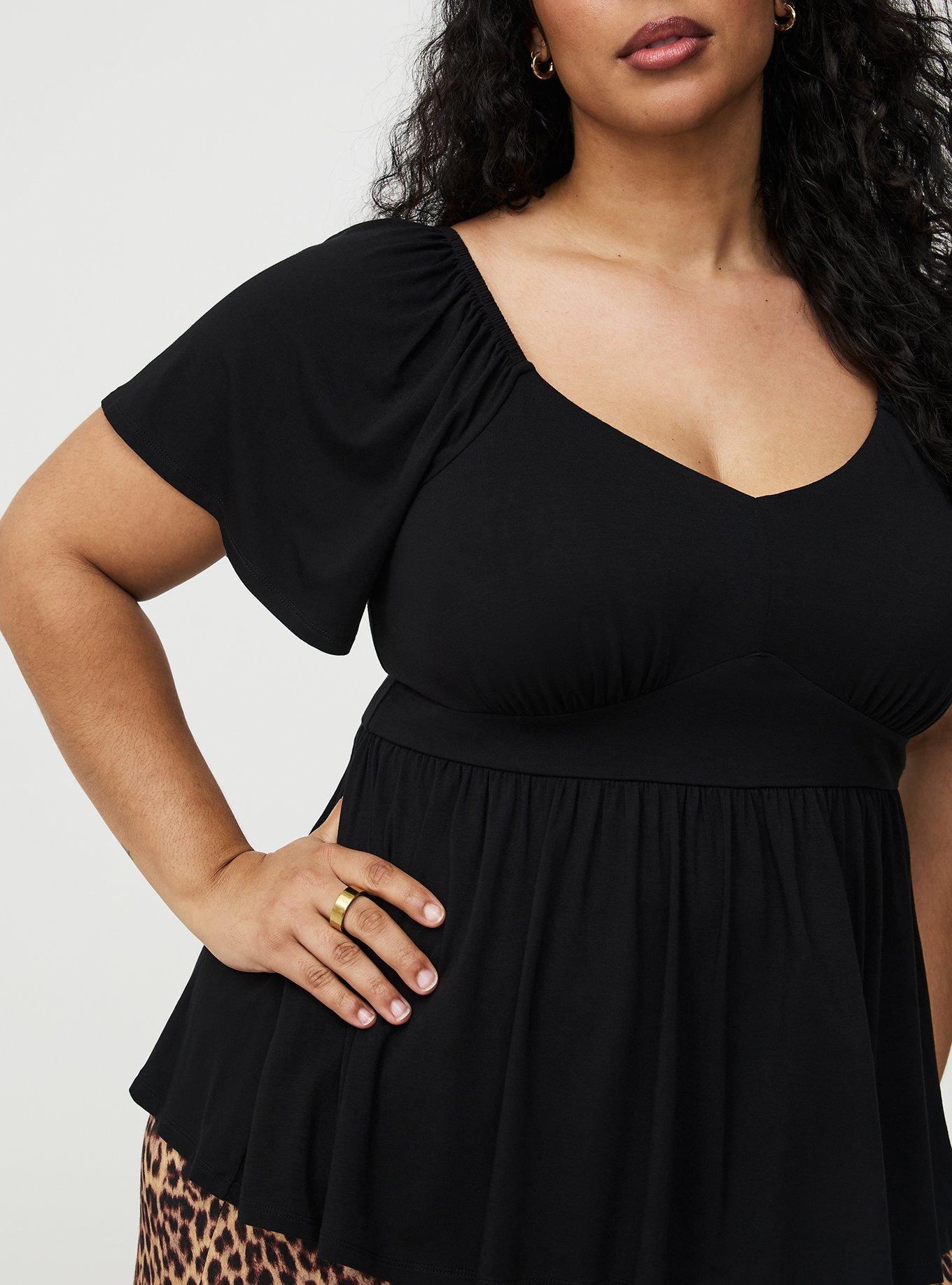 Super Soft Jersey Flutter Sleeve Babydoll Top, DEEP BLACK, alternate