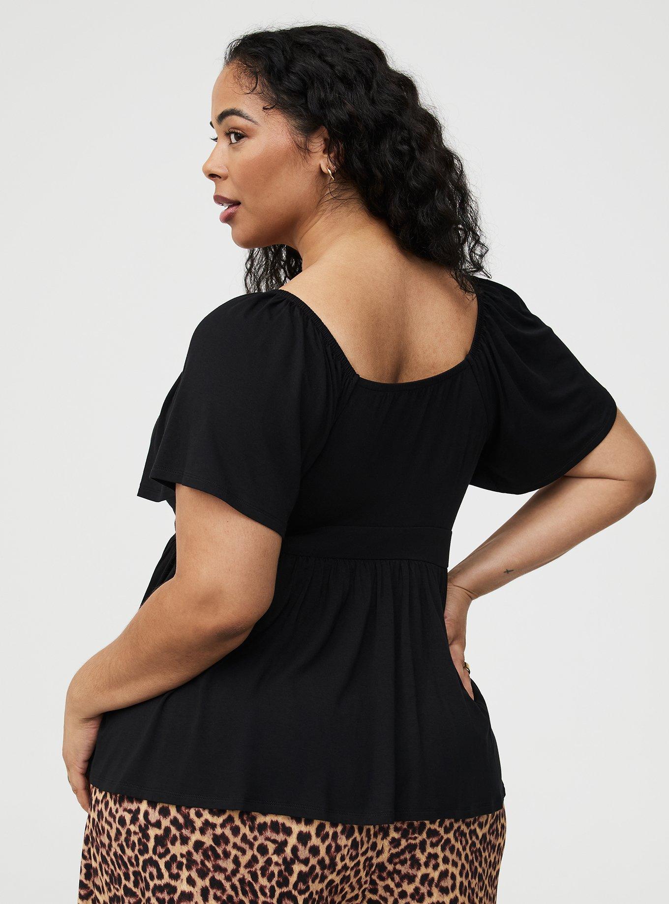 Super Soft Jersey Flutter Sleeve Babydoll Top, DEEP BLACK, alternate