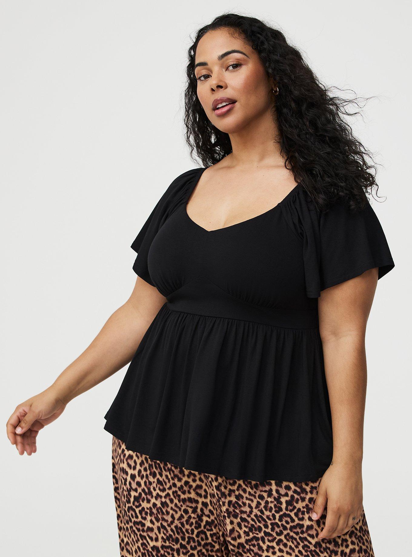 Super Soft Jersey Flutter Sleeve Babydoll Top, DEEP BLACK, hi-res