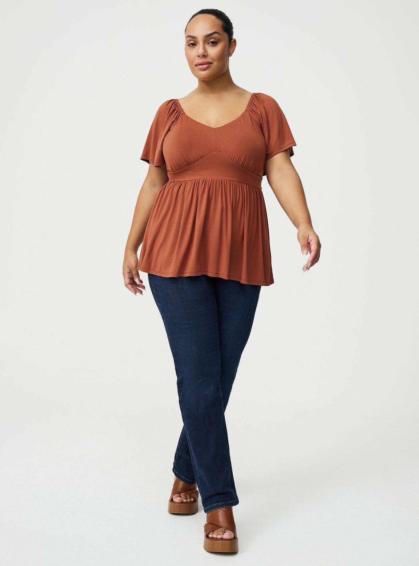 Super Soft Jersey Flutter Sleeve Babydoll Top, SEQUOIA, alternate