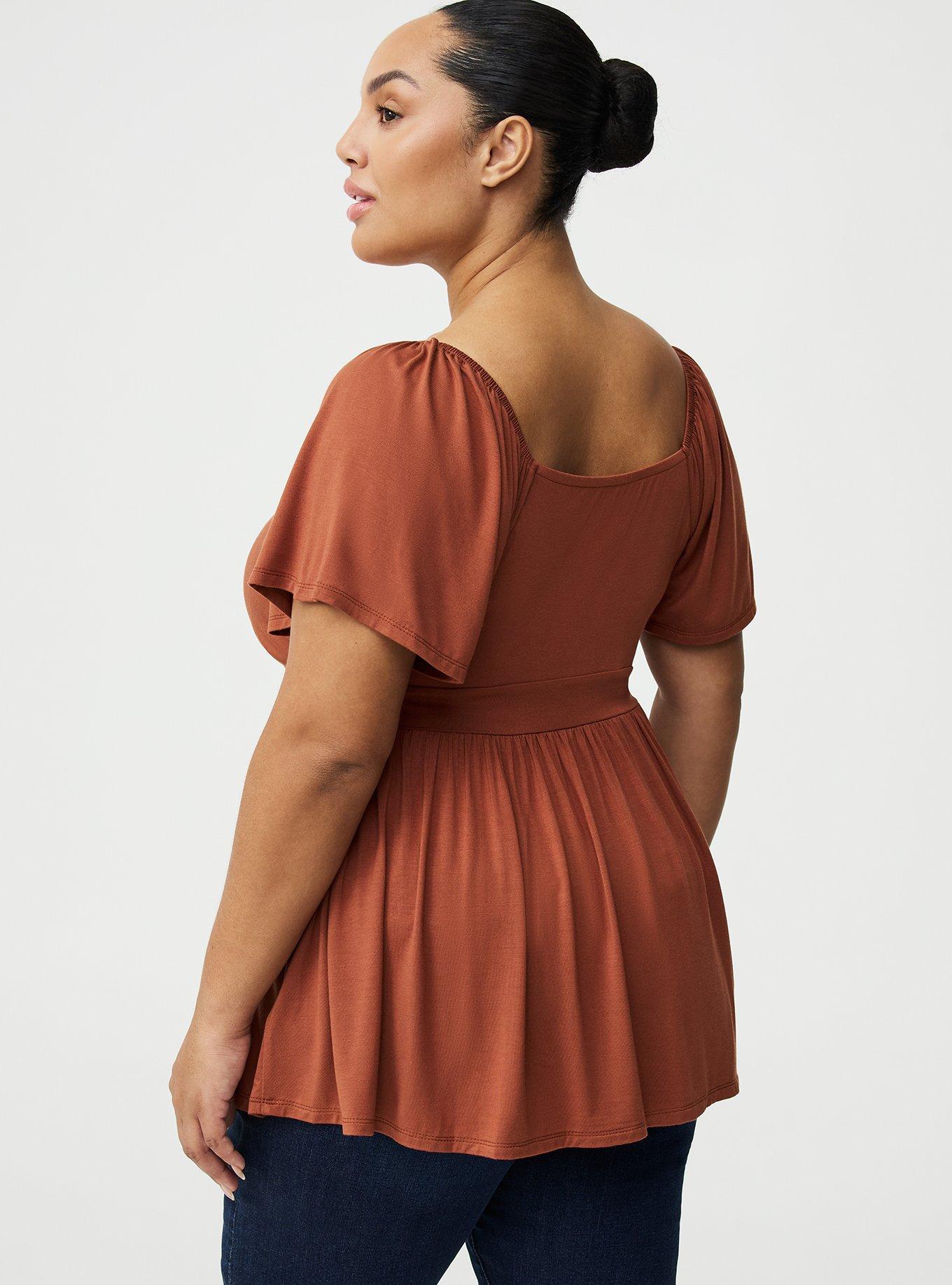 Super Soft Jersey Flutter Sleeve Babydoll Top, SEQUOIA, alternate