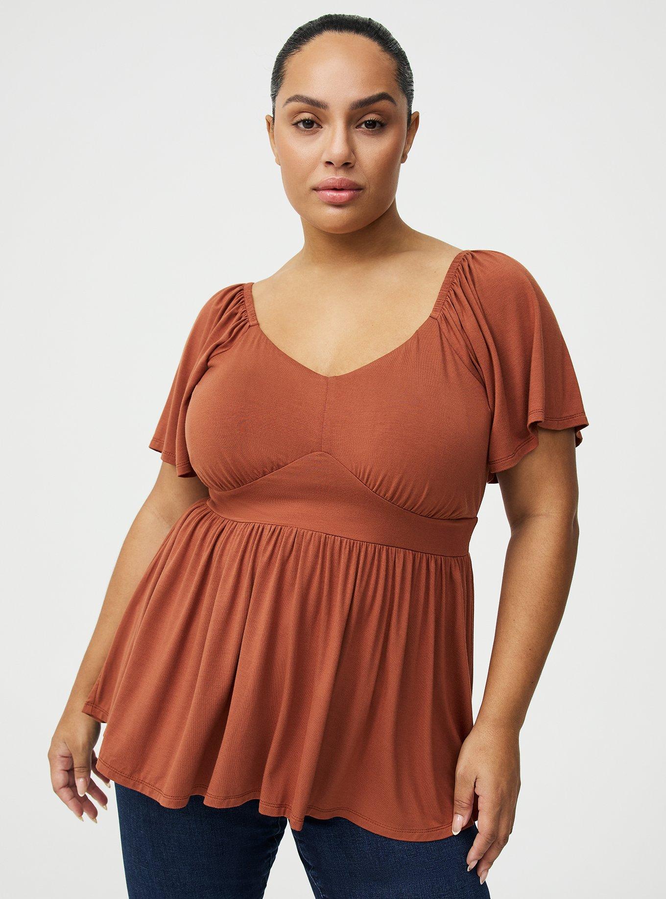 Supersoft Jersey Flutter Sleeve Babydoll Top, SEQUOIA, hi-res