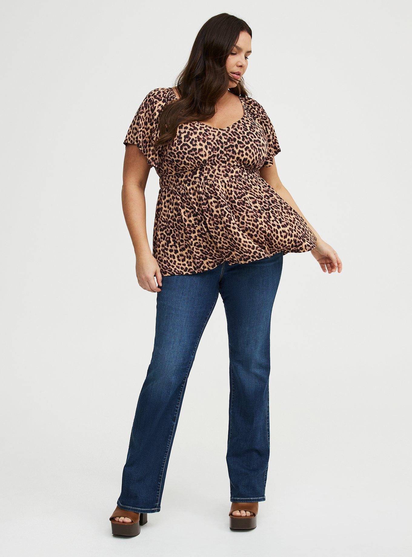 Super Soft Jersey Flutter Sleeve Babydoll Top, ON THE PROWL LEOPARD MULTI, alternate