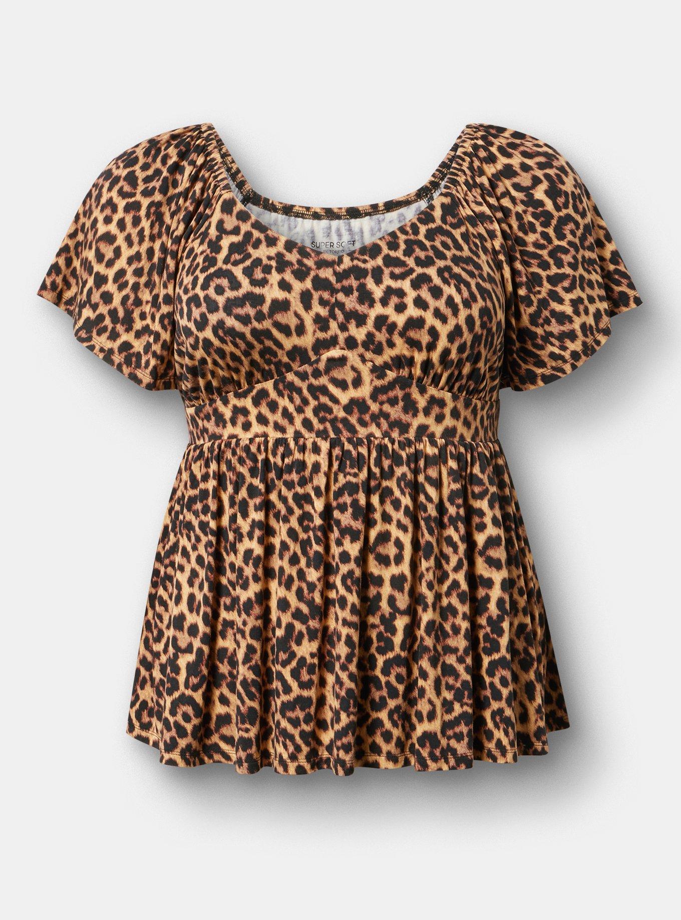 Super Soft Jersey Flutter Sleeve Babydoll Top, ON THE PROWL LEOPARD MULTI, hi-res