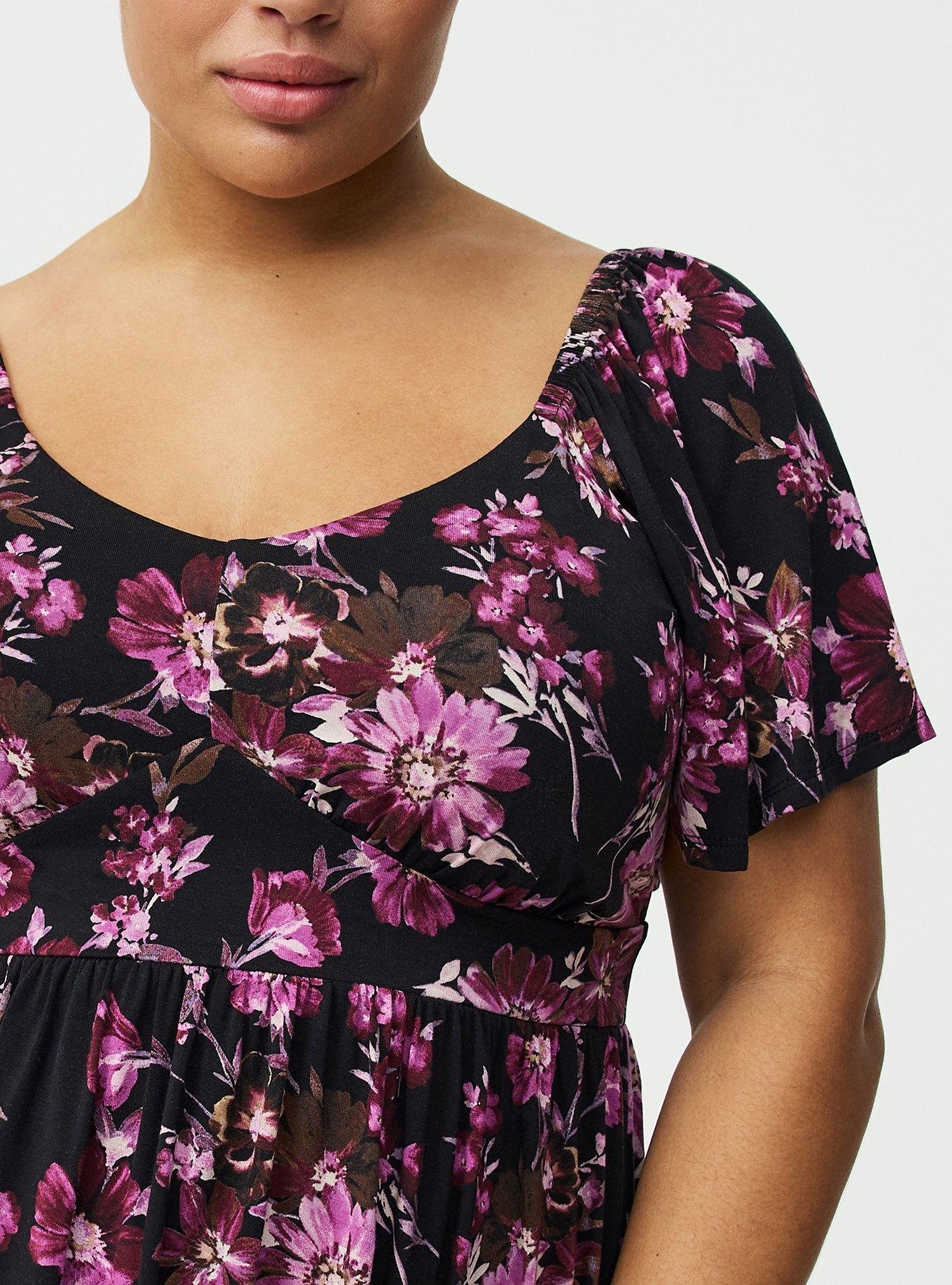 Super Soft Jersey Flutter Sleeve Babydoll Top, WHIMSICAL DAISY FLORAL BLACK, alternate