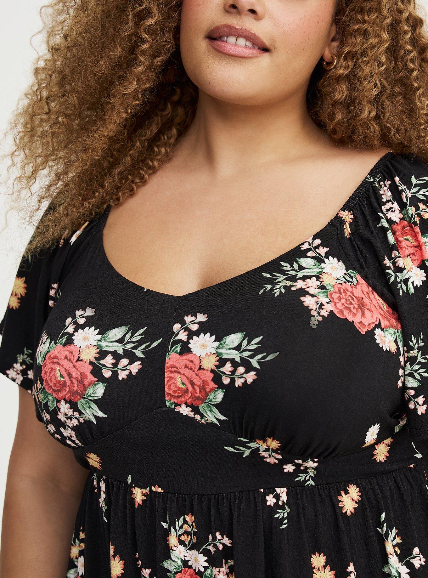 Super Soft Jersey Flutter Sleeve Babydoll Top, ALEXIS FLORAL BLACK, alternate