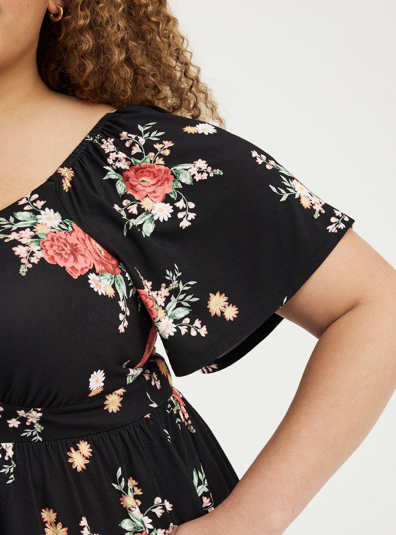 Super Soft Jersey Flutter Sleeve Babydoll Top, ALEXIS FLORAL BLACK, alternate