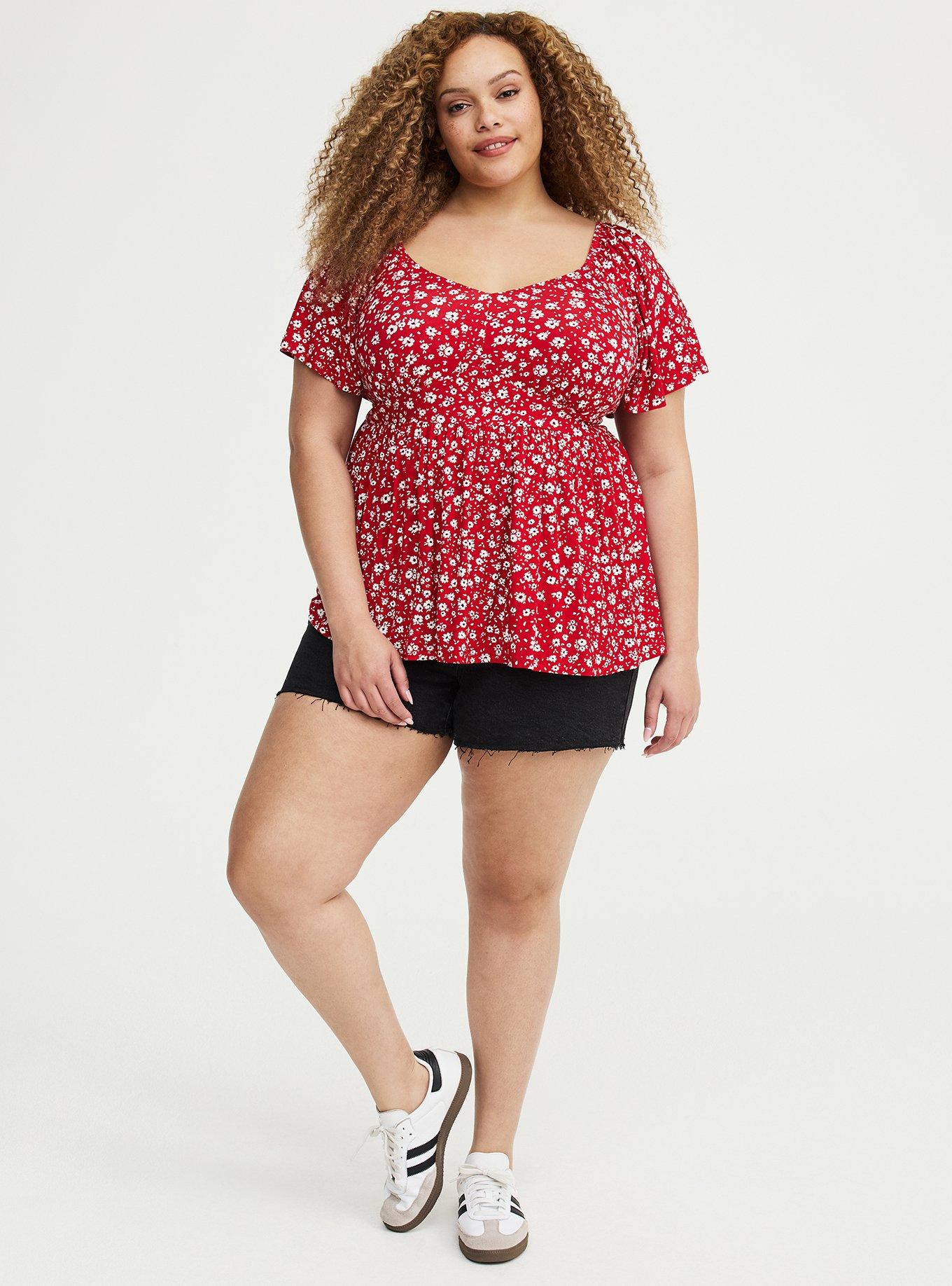 Super Soft Jersey Flutter Sleeve Babydoll Top, DOLLY DAISY FLORAL RED, alternate