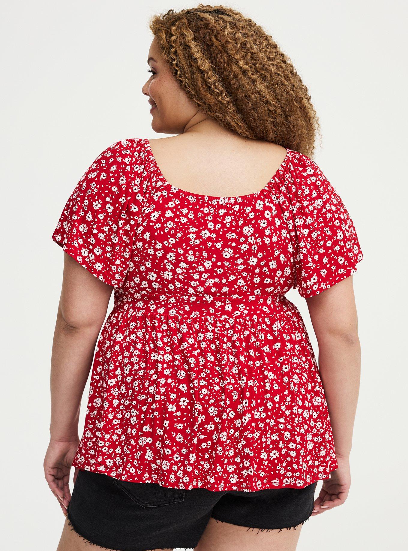 Super Soft Jersey Flutter Sleeve Babydoll Top, DOLLY DAISY FLORAL RED, alternate