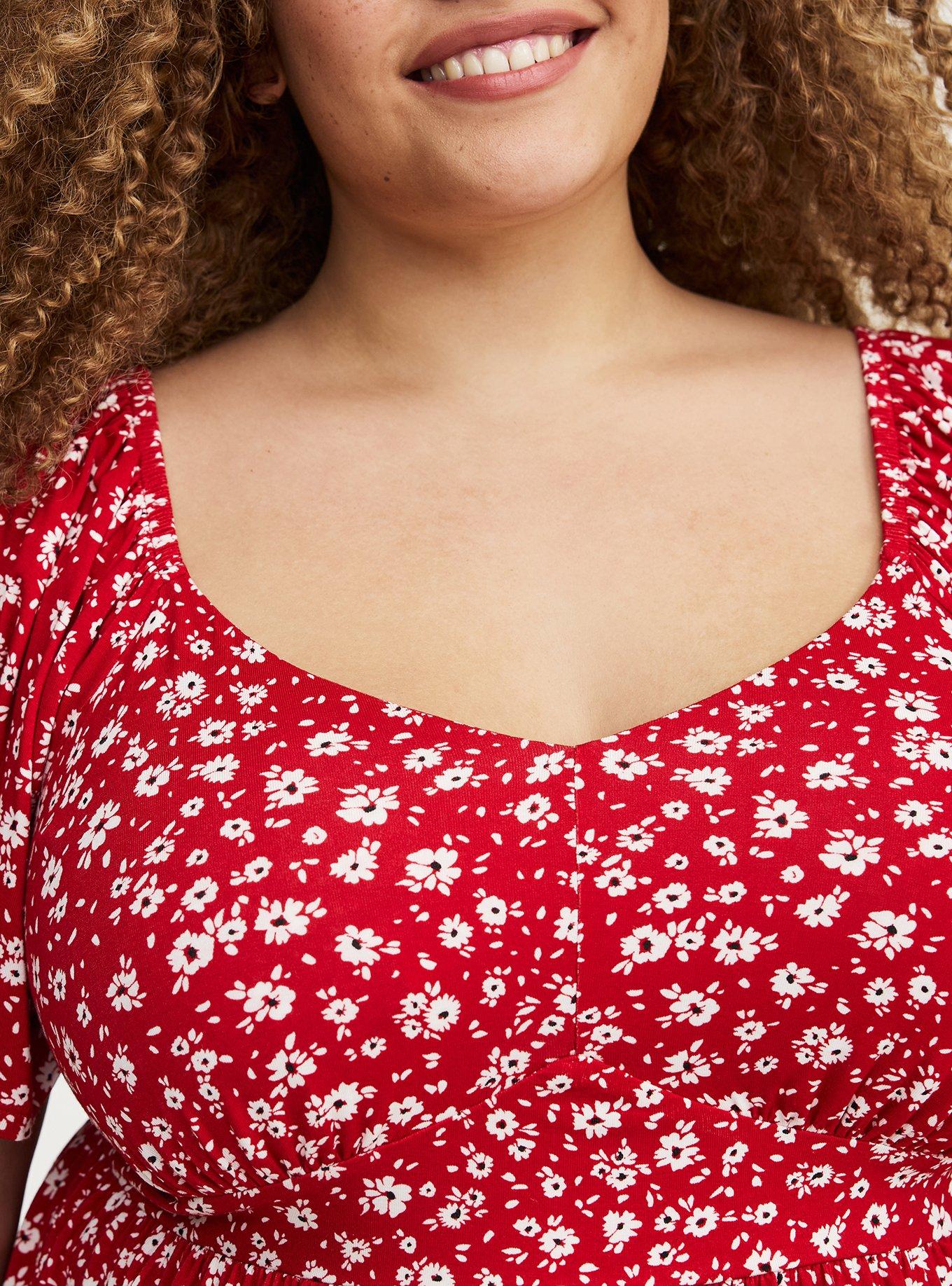 Super Soft Jersey Flutter Sleeve Babydoll Top, DOLLY DAISY FLORAL RED, alternate