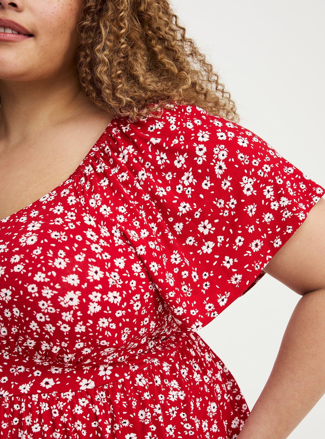 Super Soft Jersey Flutter Sleeve Babydoll Top, DOLLY DAISY FLORAL RED, alternate