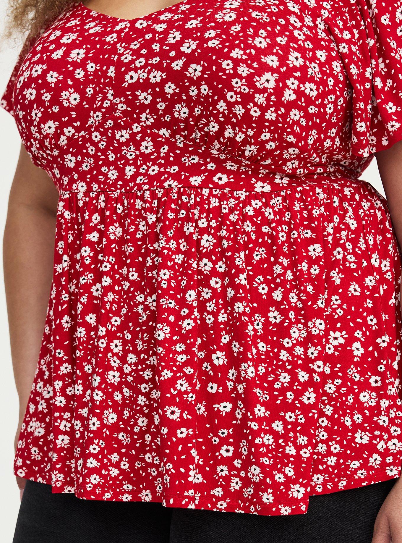 Super Soft Jersey Flutter Sleeve Babydoll Top, DOLLY DAISY FLORAL RED, alternate