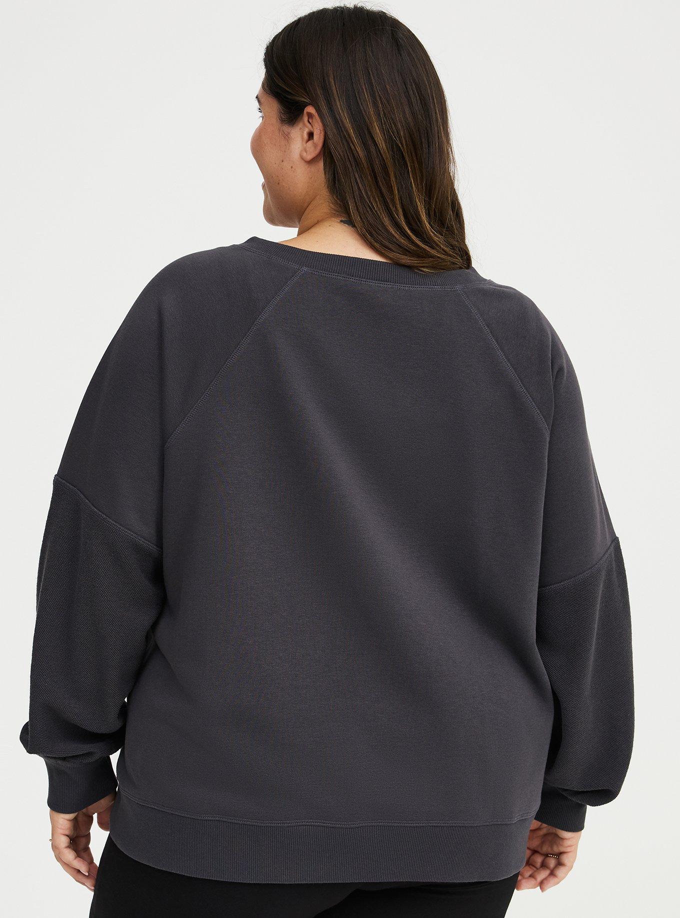 Plus Size - French Terry Reverse Mix V-Neck Sweatshirt - Torrid