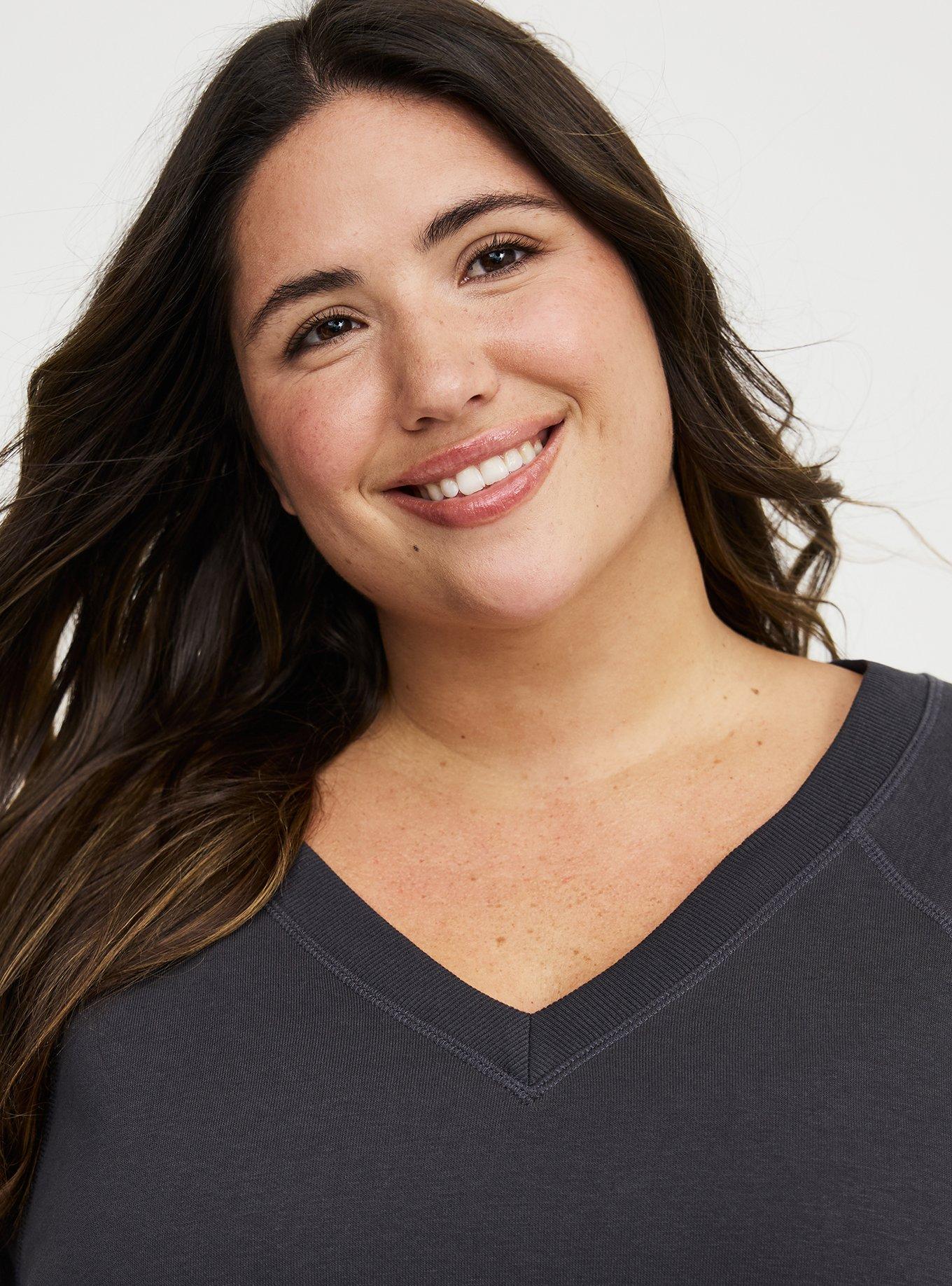 French Terry Reverse Mix V-Neck Sweatshirt, PHANTOM, alternate