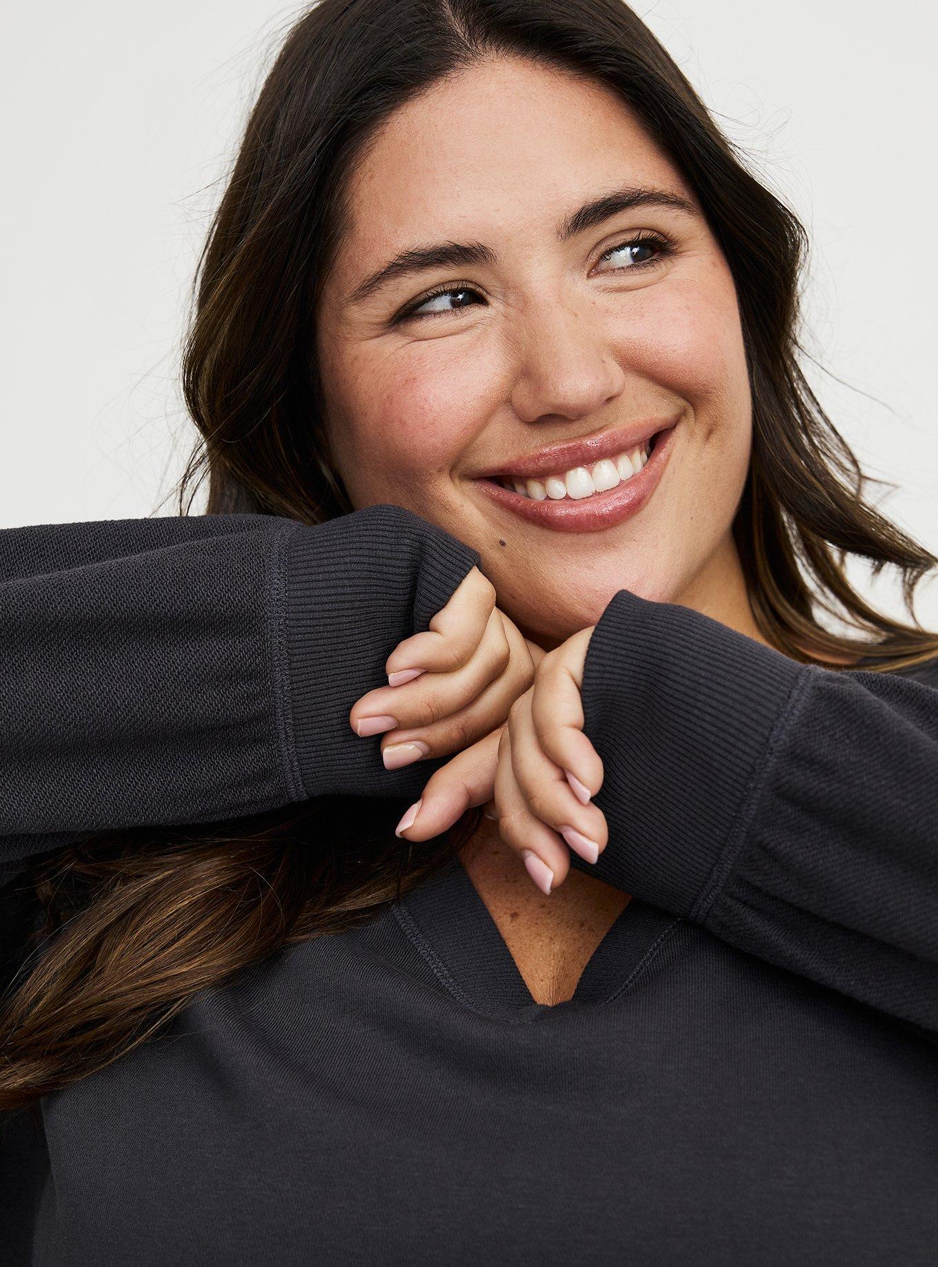 French Terry Reverse Mix V-Neck Sweatshirt, PHANTOM, alternate