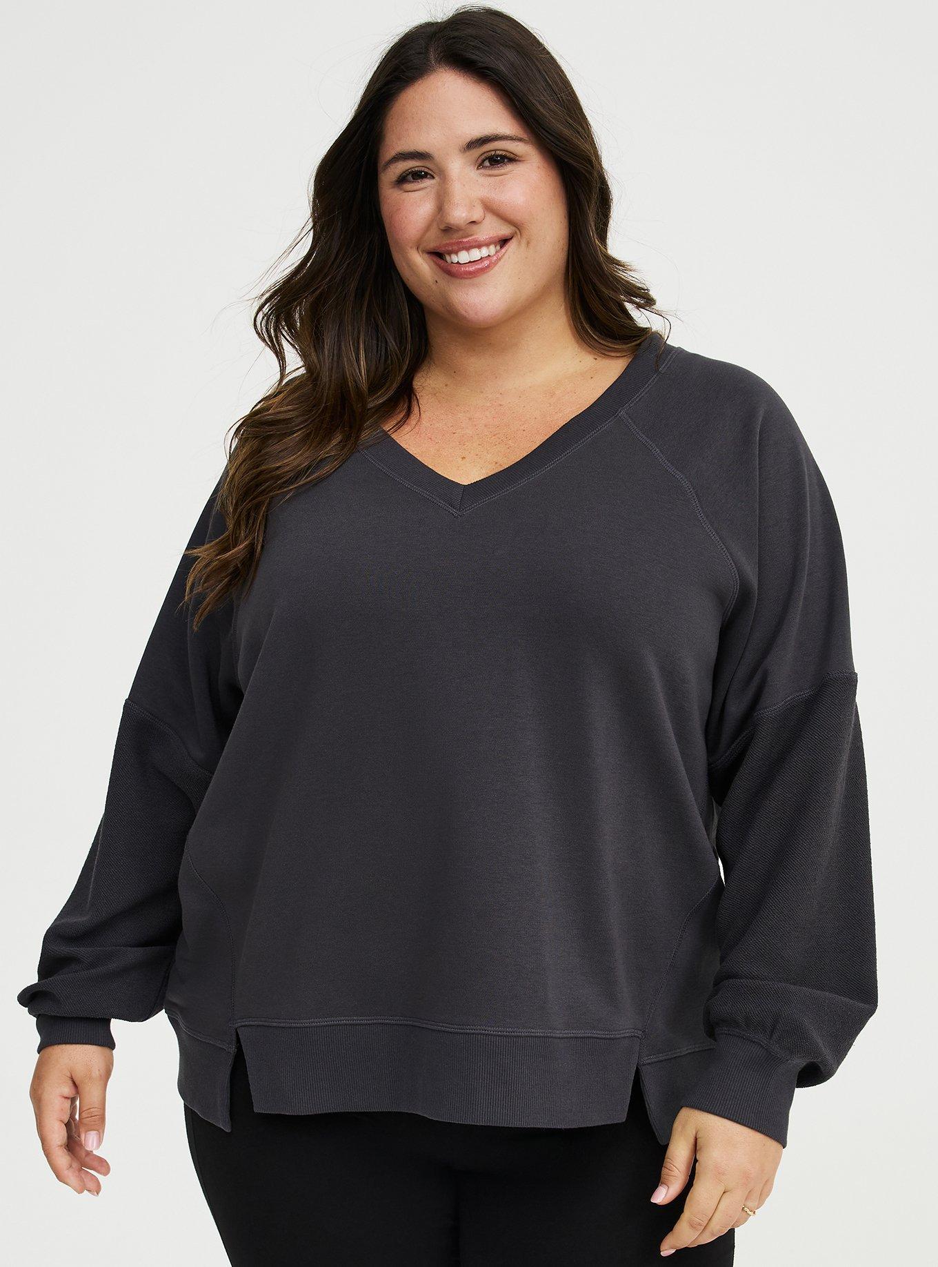 French Terry Reverse Mix V-Neck Sweatshirt, PHANTOM, hi-res