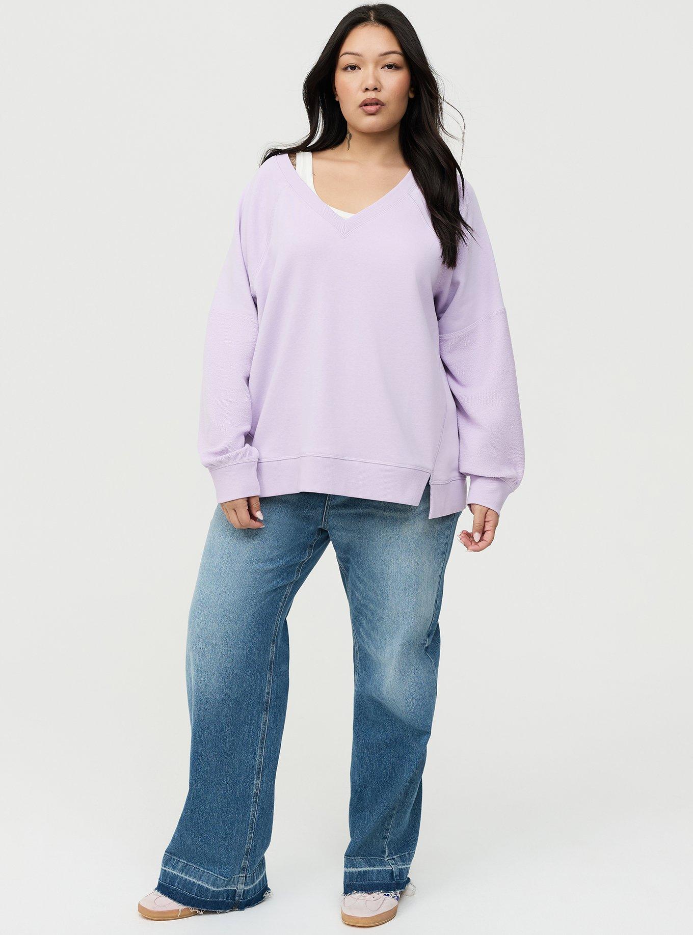 Plus Size - French Terry Reverse Mix V-Neck Sweatshirt - Torrid