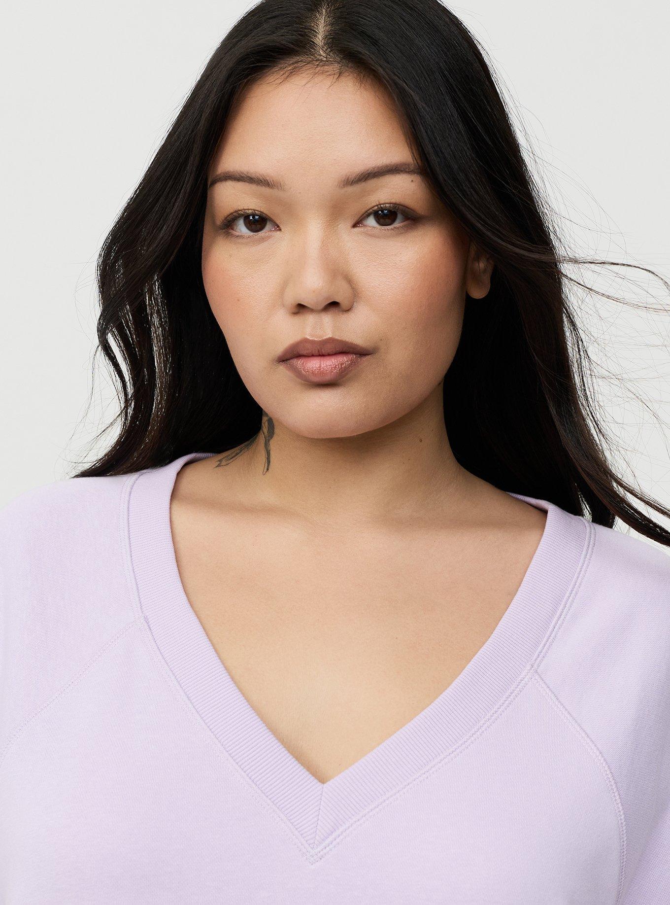 French Terry Reverse Mix V-Neck Sweatshirt, ENGLISH HYACINTH, alternate