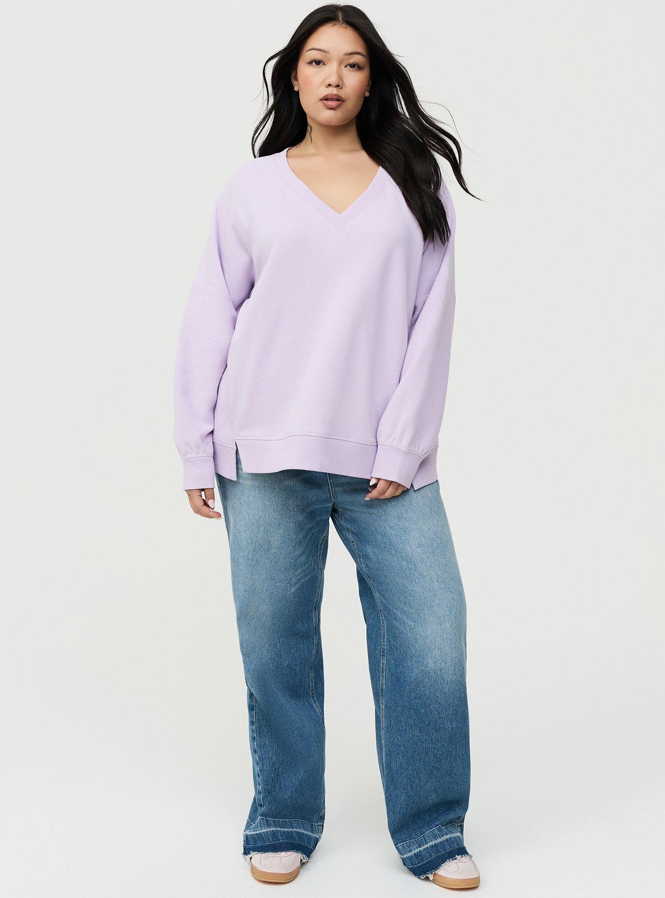 French Terry Reverse Mix V-Neck Sweatshirt, ENGLISH HYACINTH, alternate