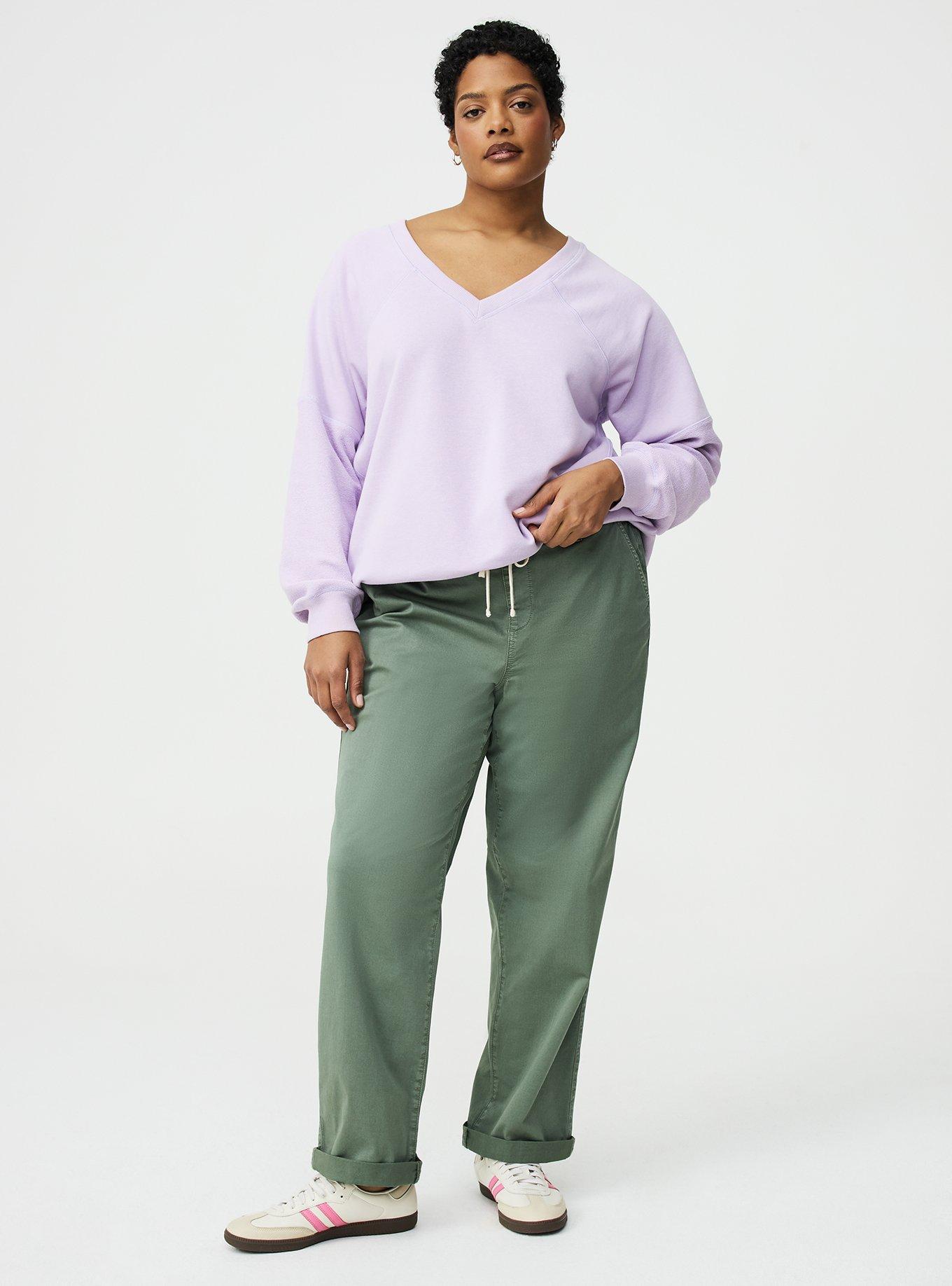 Plus Size Drapey French Terry Reverse Mix V-Neck Sweatshirt, ENGLISH HYACINTH, hi-res