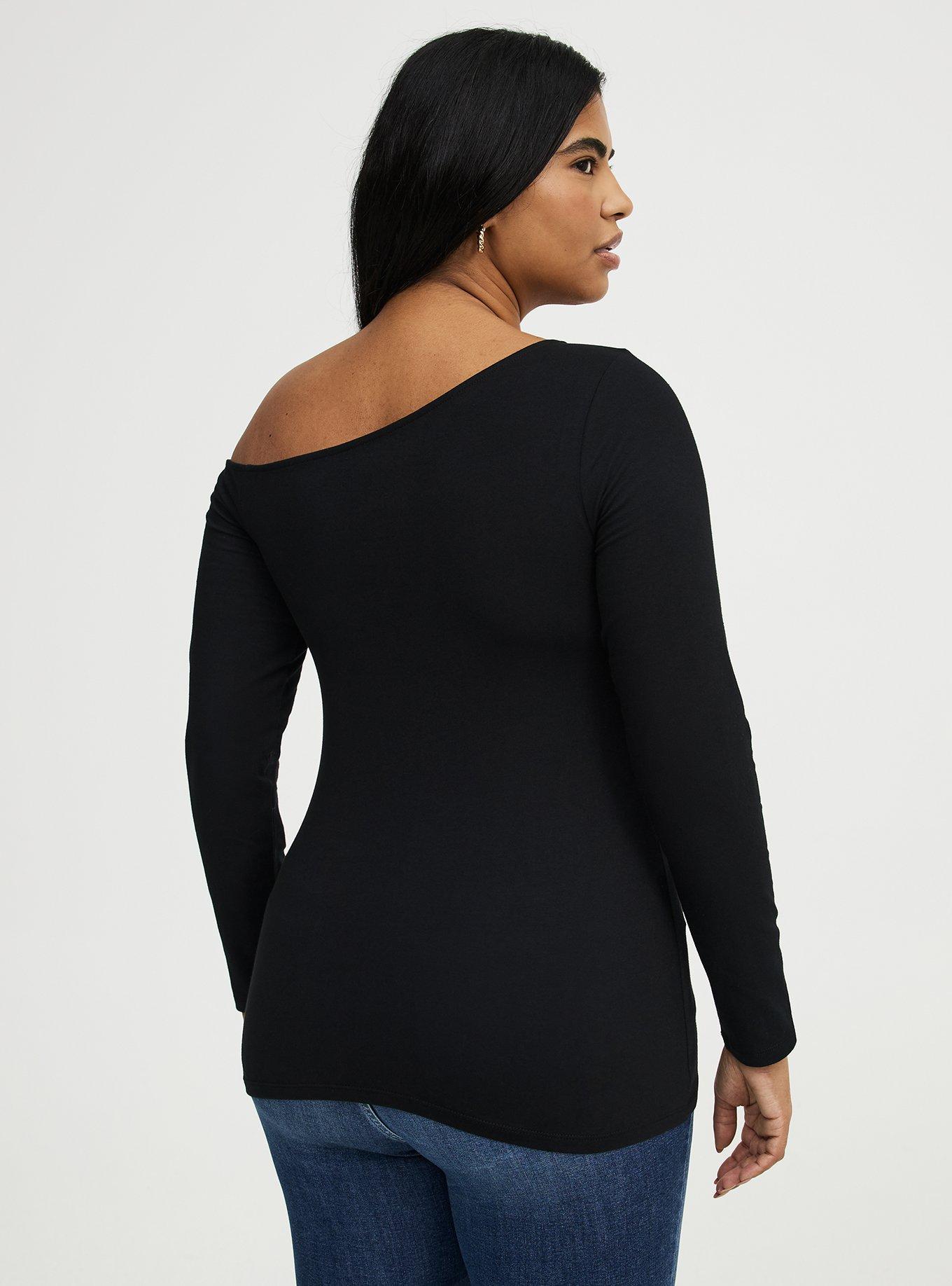 Foxy Long Sleeve Off-Shoulder Top, DEEP BLACK, alternate