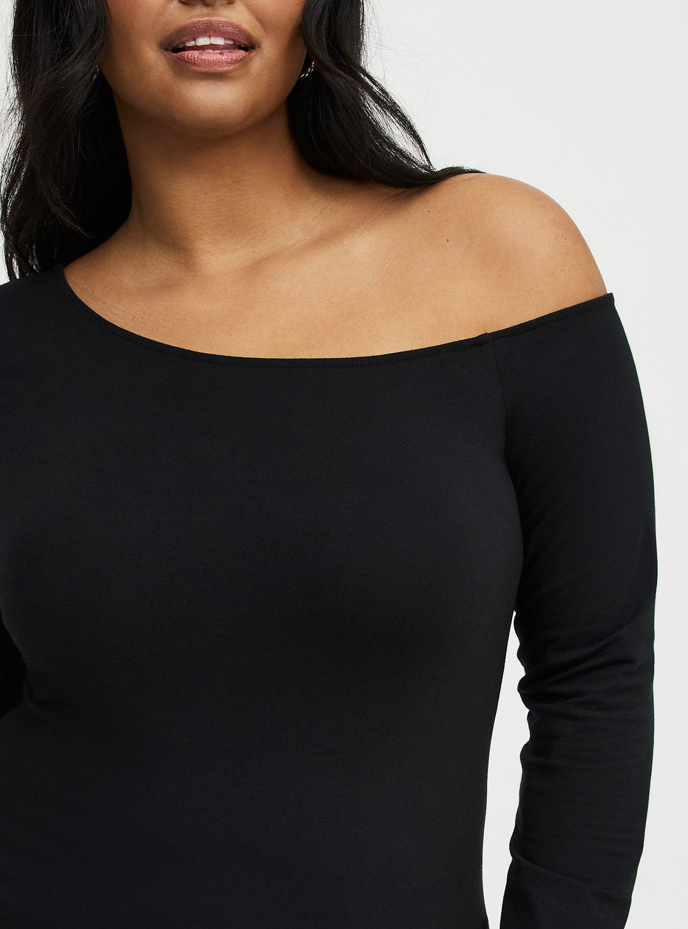 Foxy Long Sleeve Off-Shoulder Top, DEEP BLACK, alternate