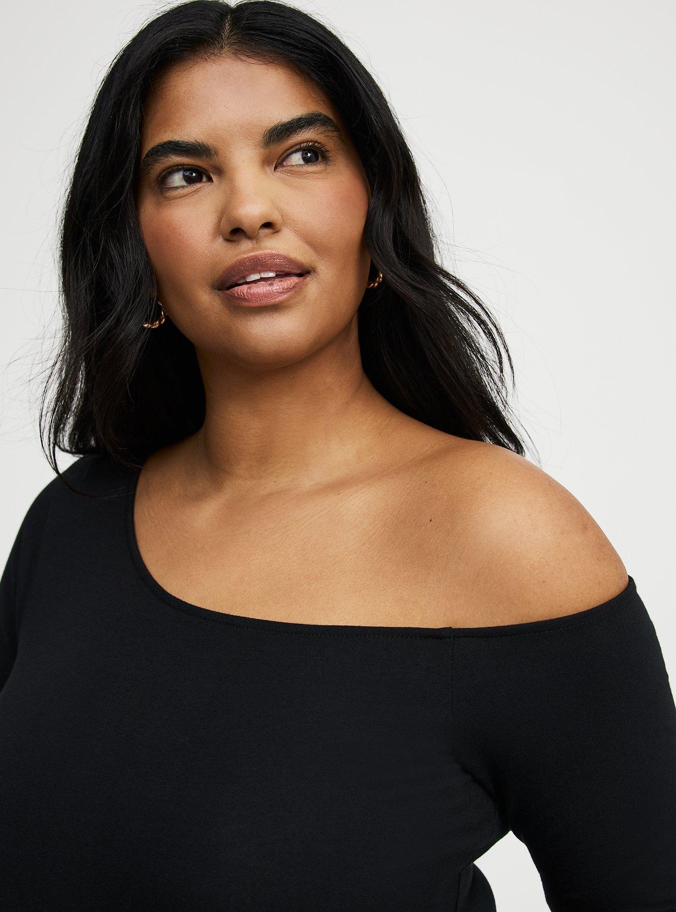 Foxy Long Sleeve Off-Shoulder Top, DEEP BLACK, alternate